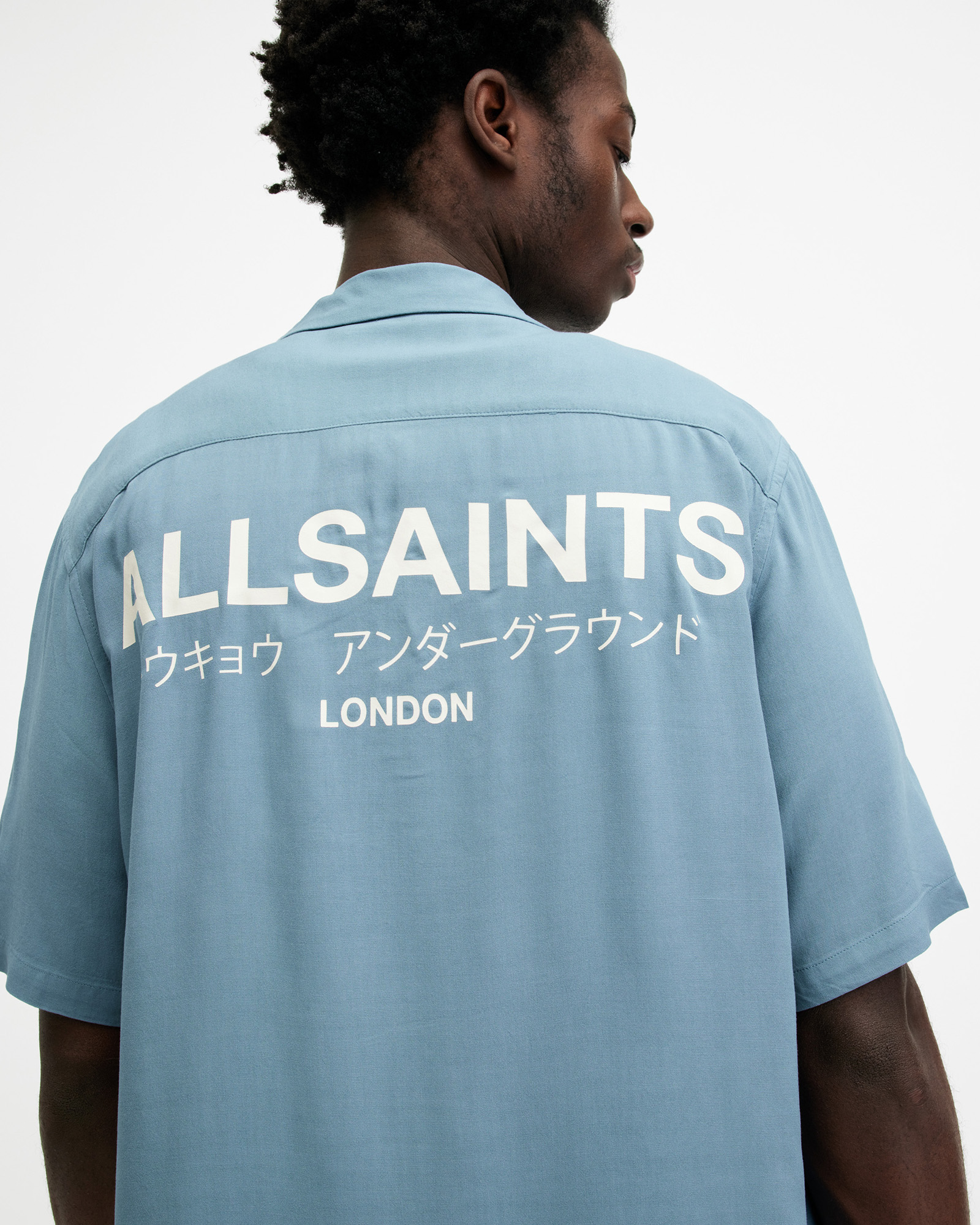 Allsaints Underground Logo Relaxed Fit Shirt In Sur Blue