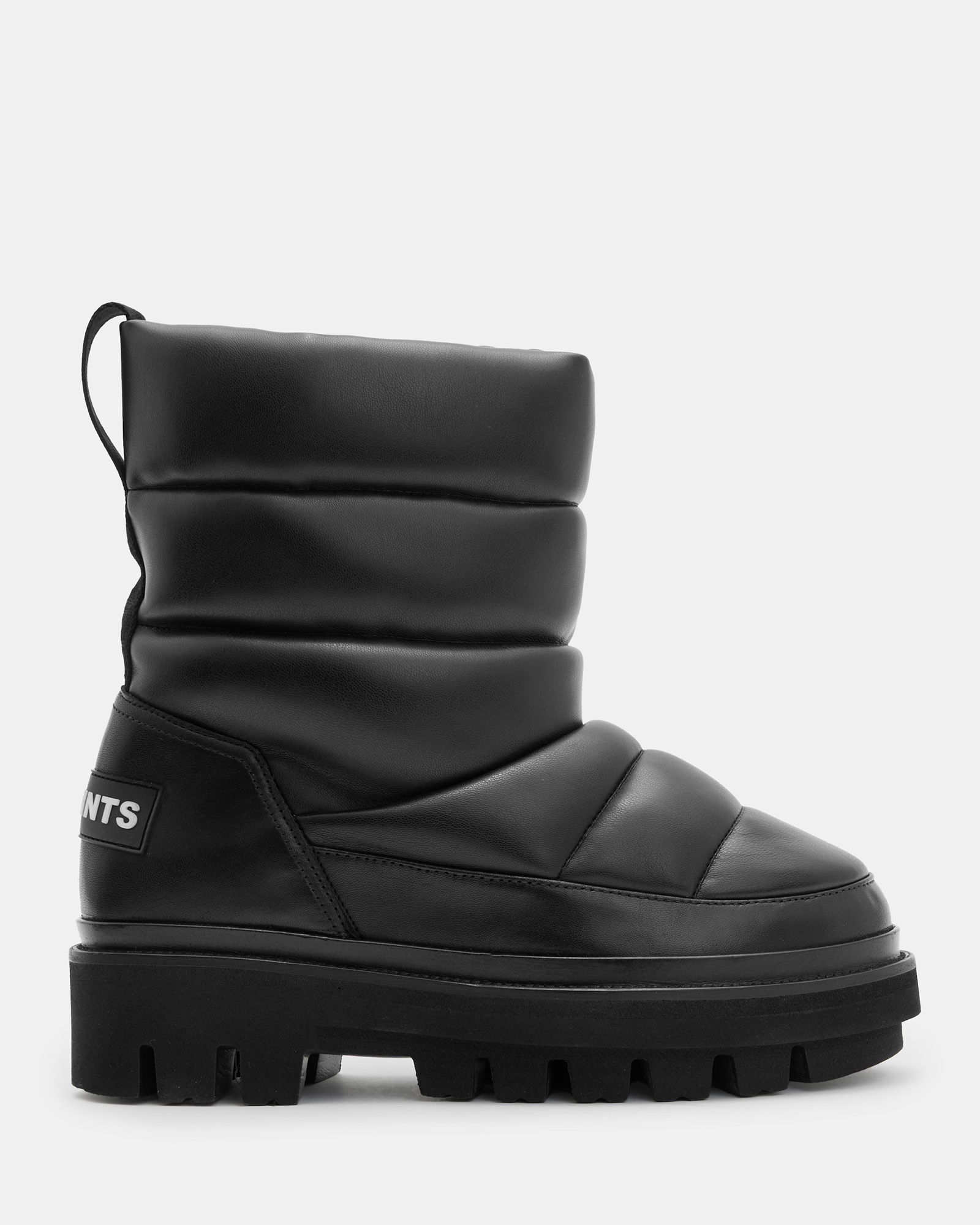 Alba Alpine Shiny Leather Boots Black | ALLSAINTS