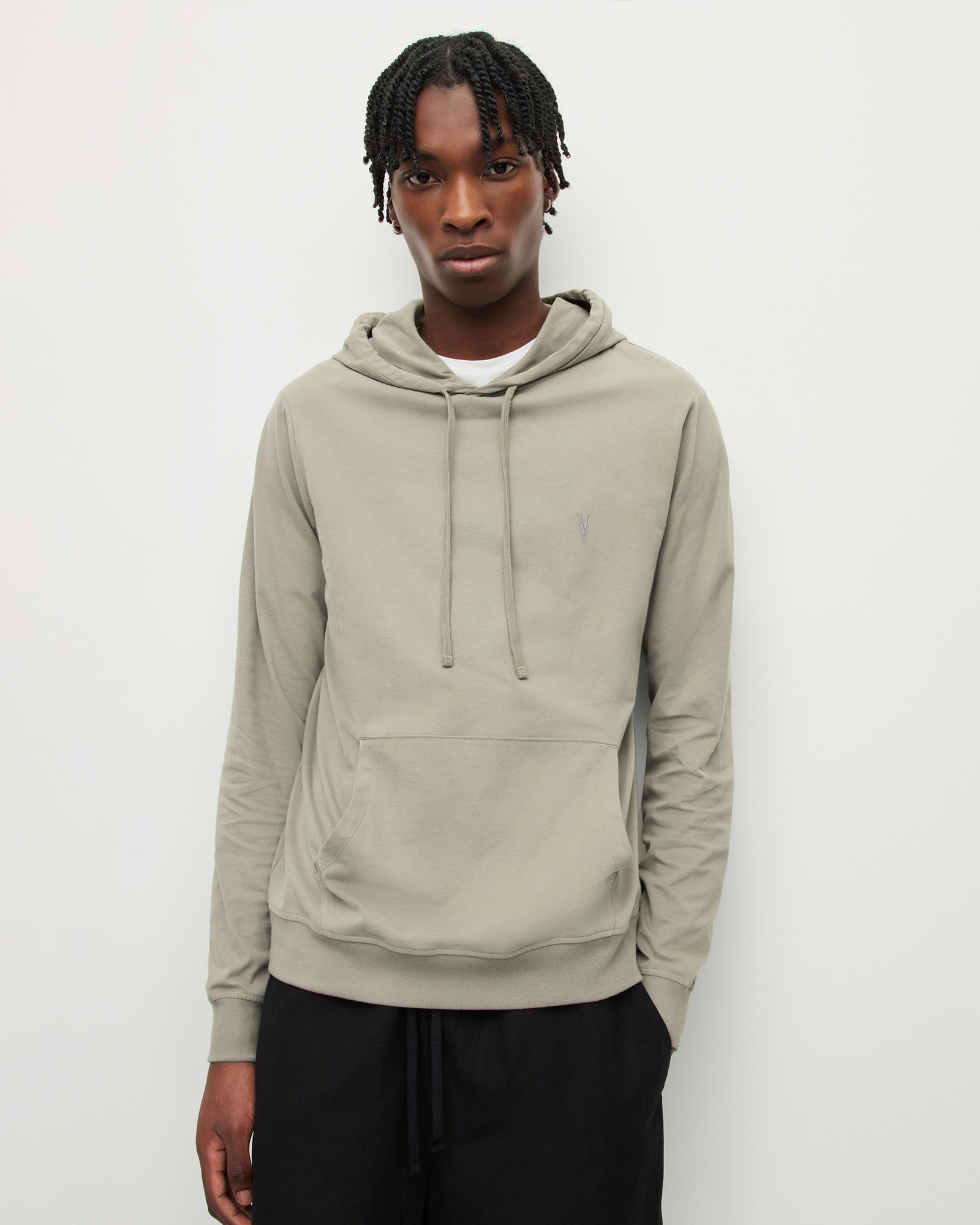 Brace Brushed Cotton Pullover Hoodie BAY LEAF TAUPE | ALLSAINTS