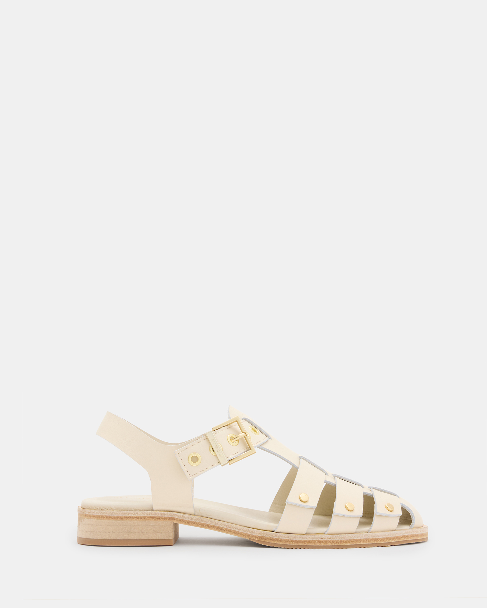 Shop Allsaints Nelly Studded Leather Sandals In Parchment White