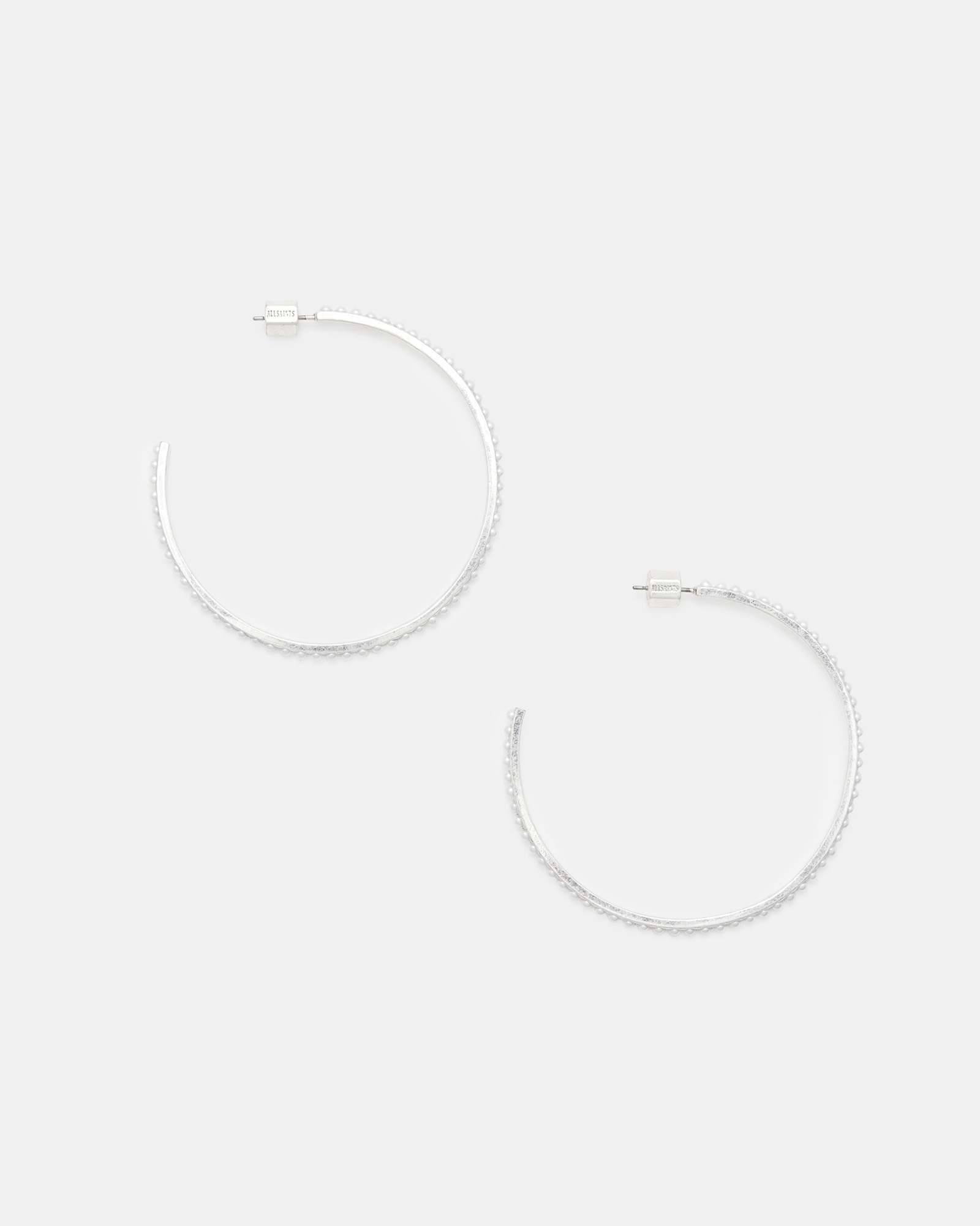 AllSaints Pearl Large Beaded Hoop Earrings,, WARM SILVER/WHITE