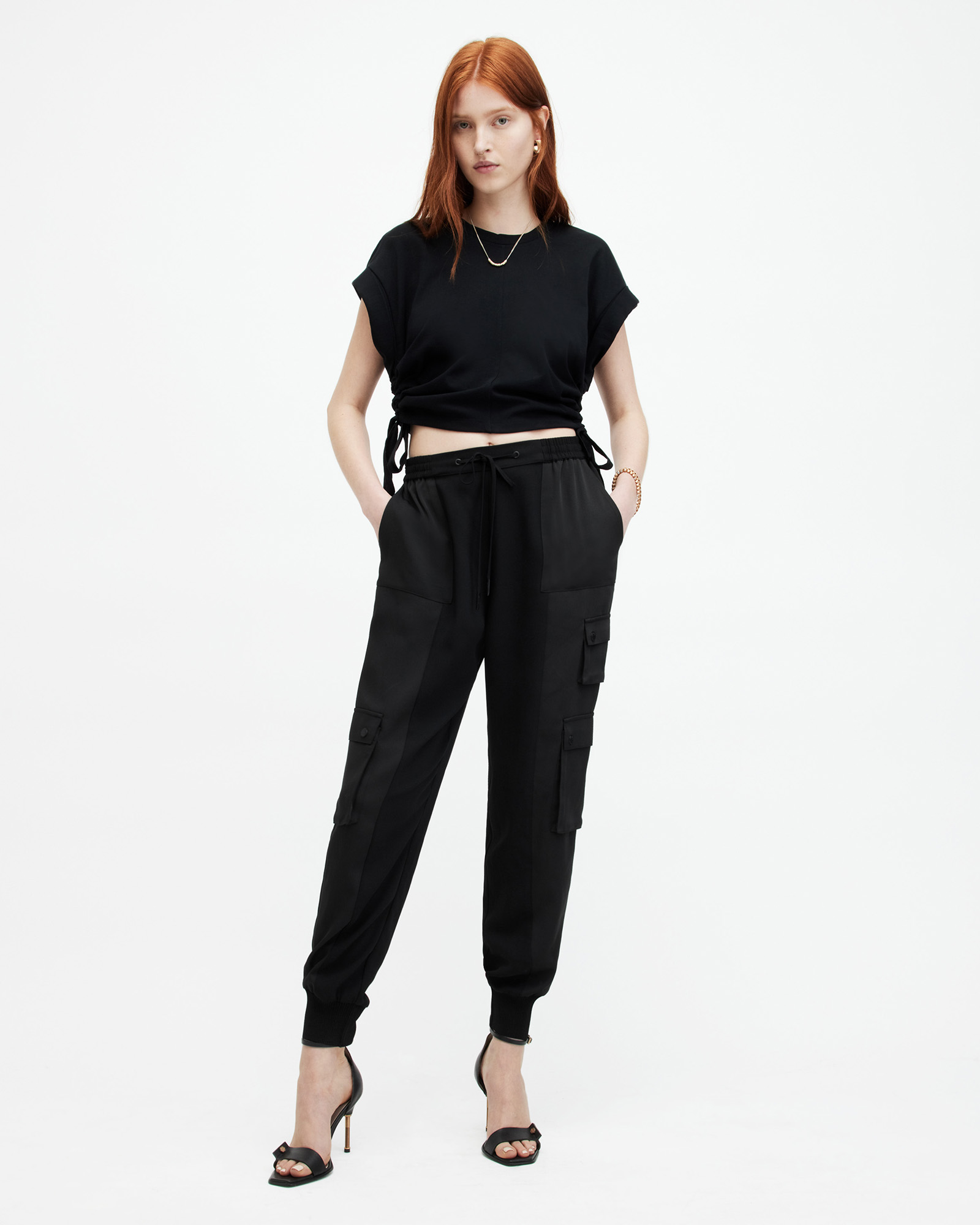 Allsaints Venus Relaxed Tapered Utility Trousers In Black