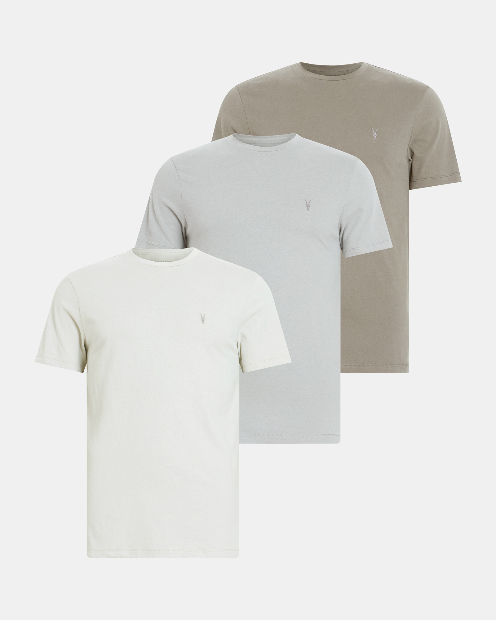 AllSaints Brace Brushed Cotton T-Shirts 3 Pack,, GREEN/TAUPE/GREY