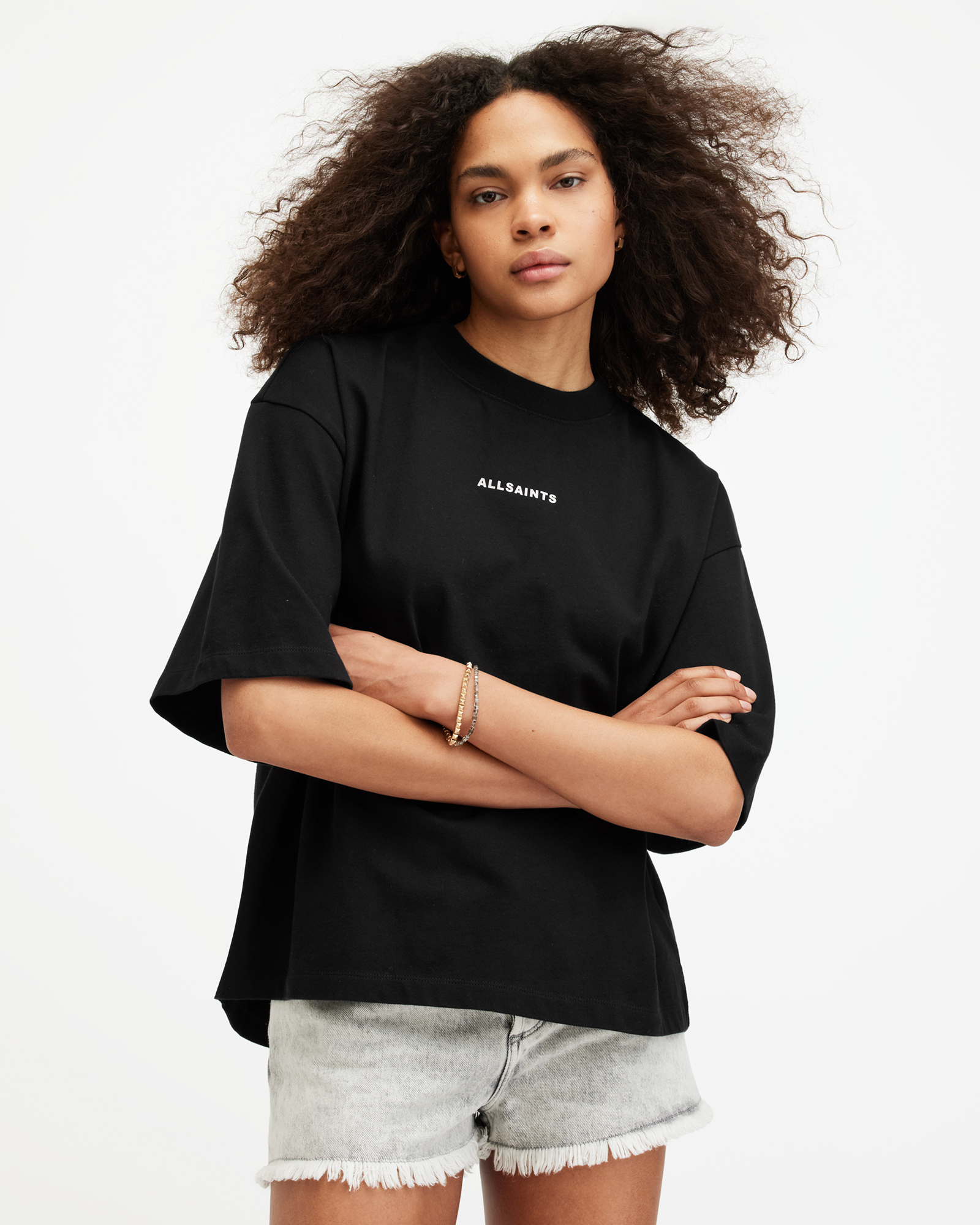 AllSaints Disc Amelie Oversized Boxy T-Shirt,, Black