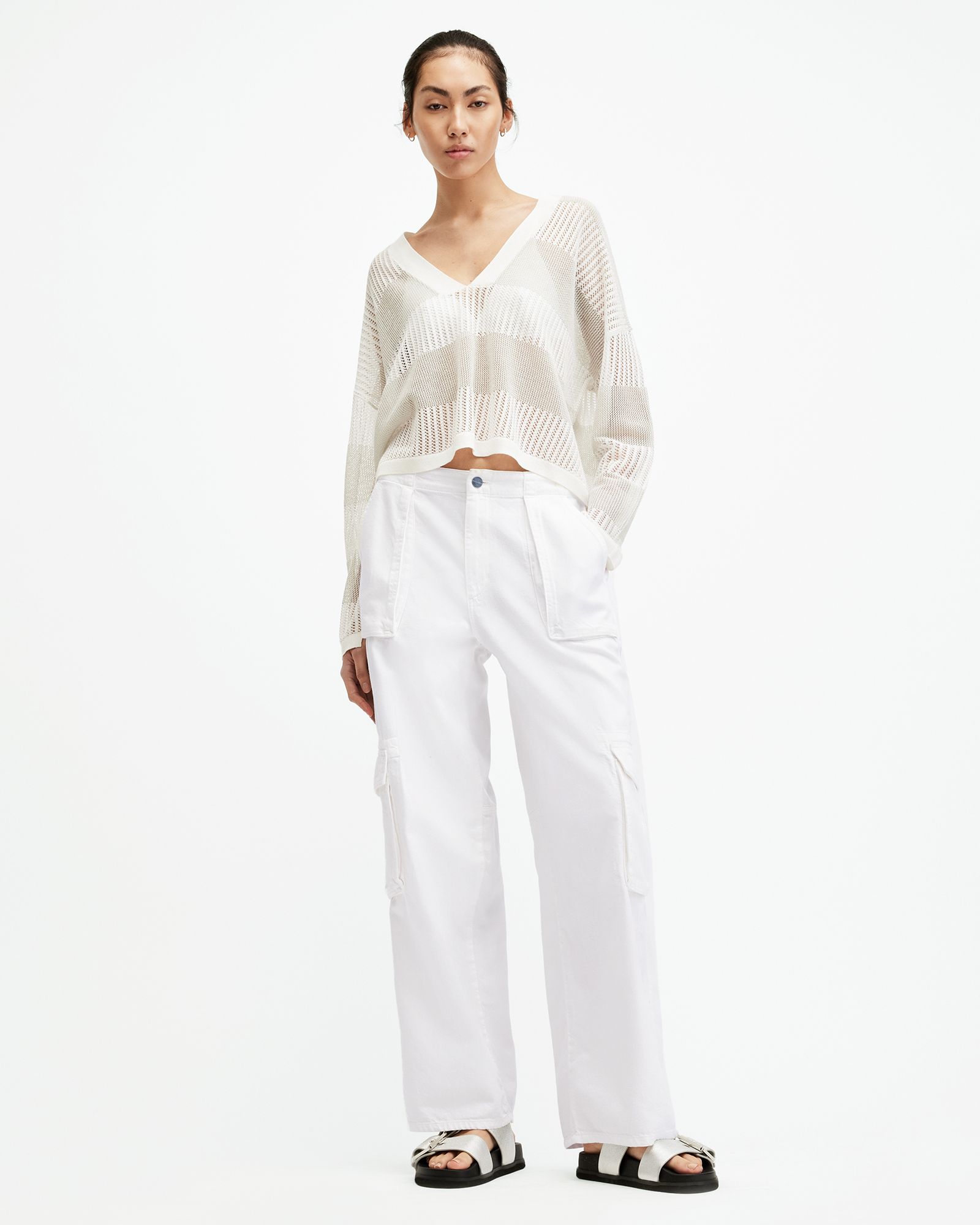 Shop Allsaints Frieda Straight Cargo Trousers In Off White
