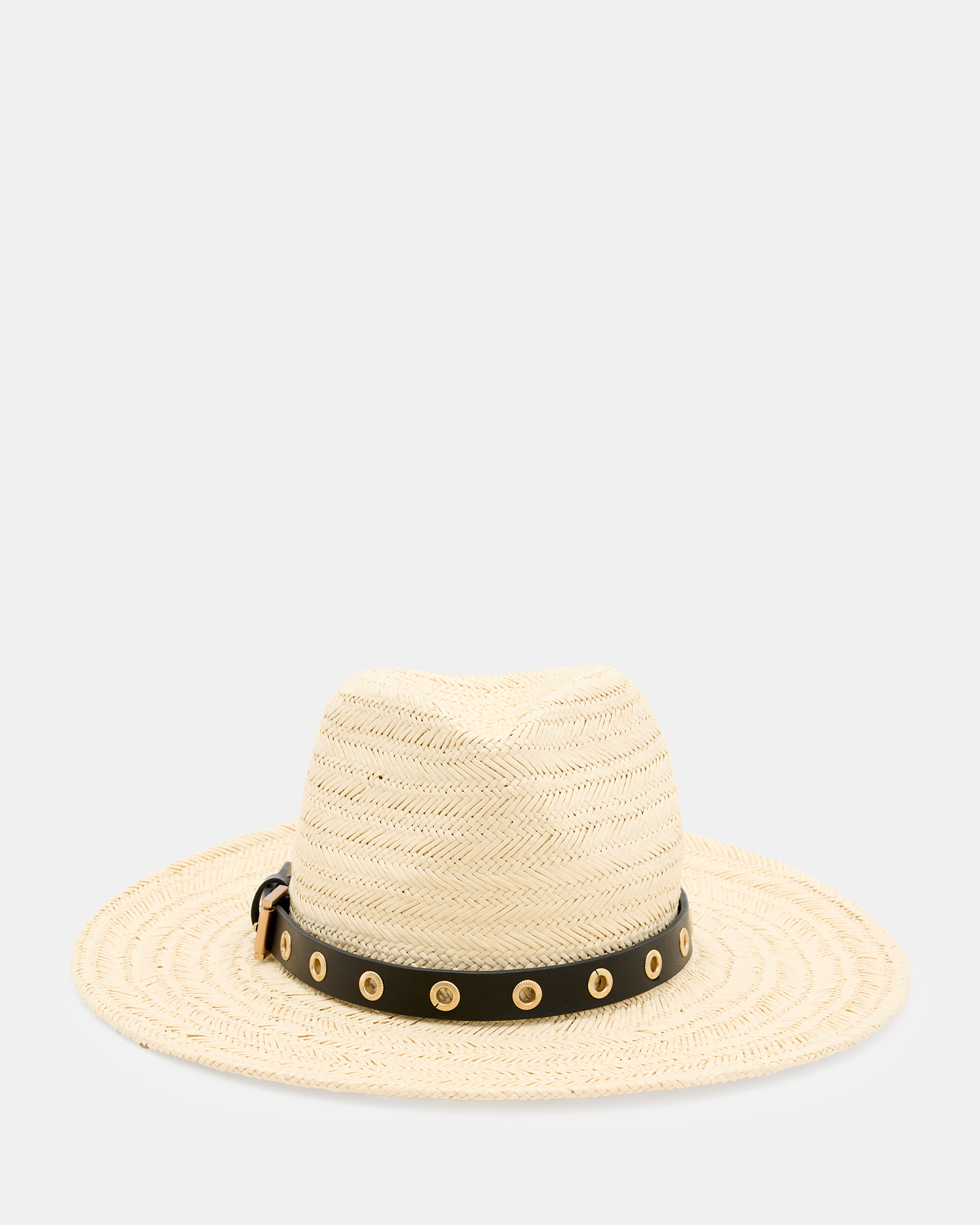 Allsaints Delilah Straw Fedora Eyelet Hat In Natural/black