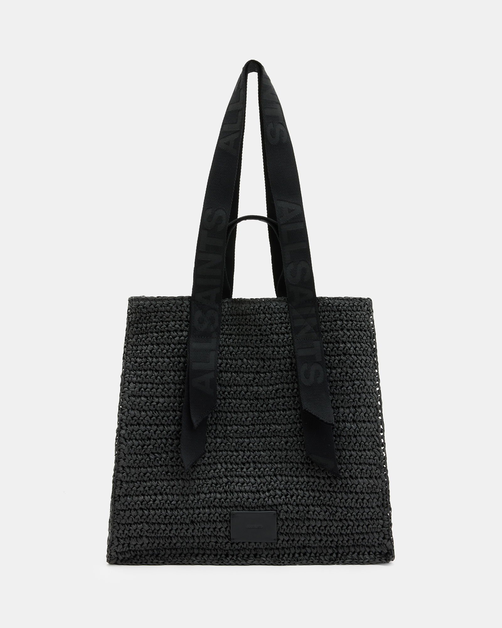 AllSaints Lullah Spacious Straw Tote Bag,, Black