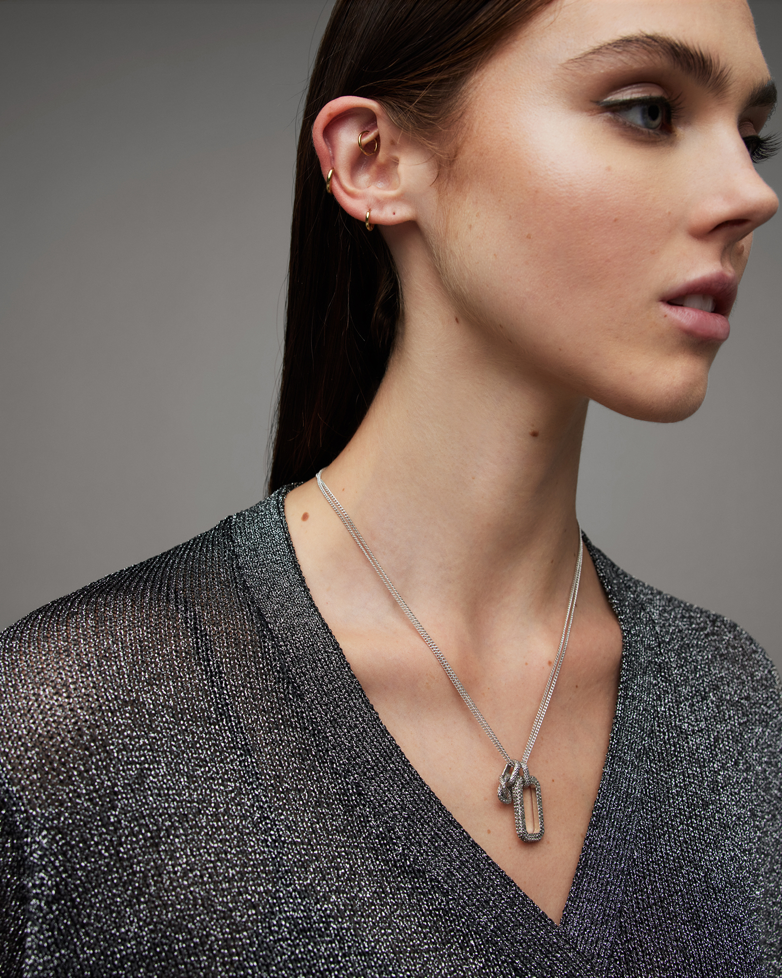 AllSaints Rosey Pave Multi Pendant Necklace