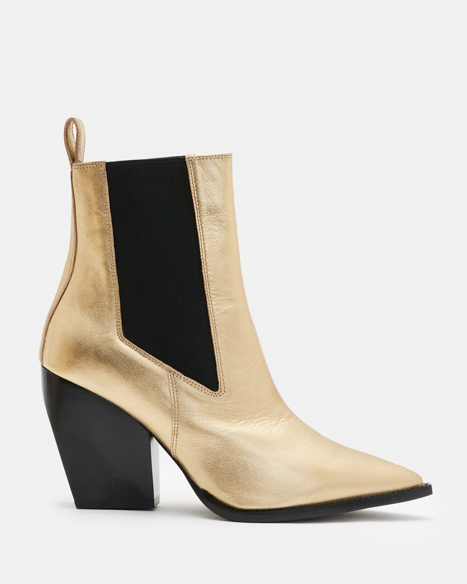 Ria Gold Metallic Leather Boots Gold | ALLSAINTS