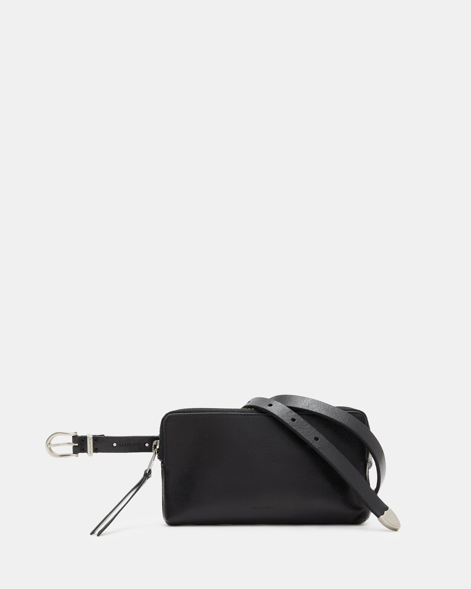 Allsaints Matilde Western Leather Bag Belt In Black/antq Nickel