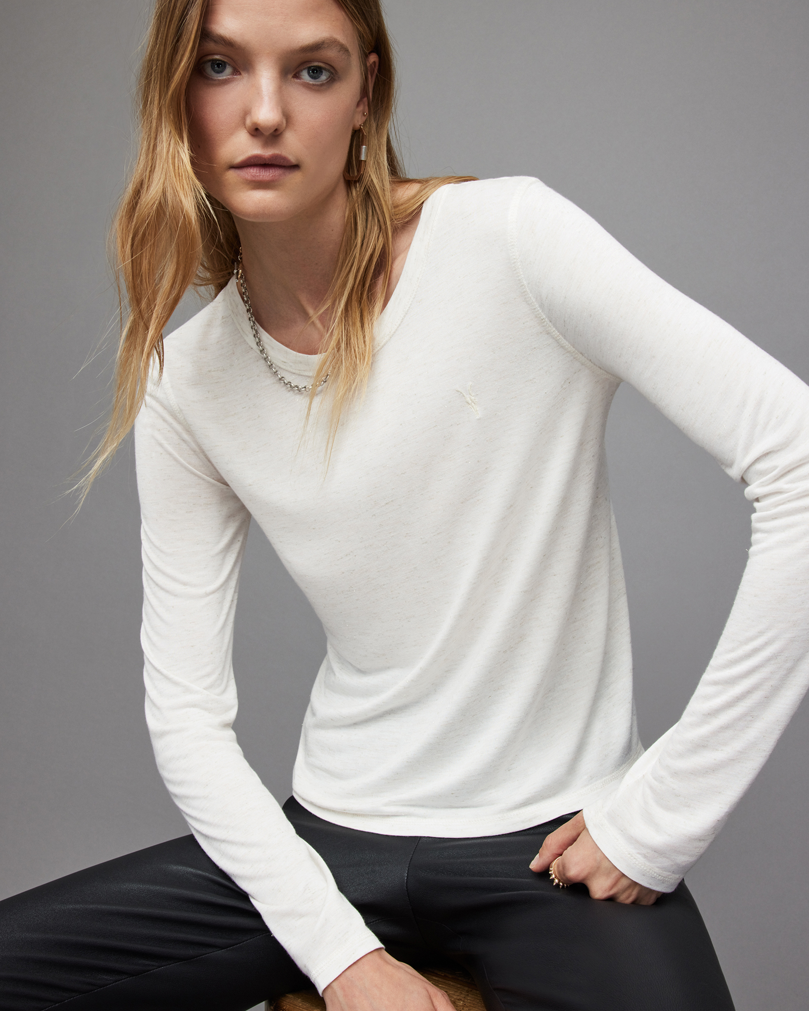 AllSaints Esme Shimmer Long Sleeve T-Shirt