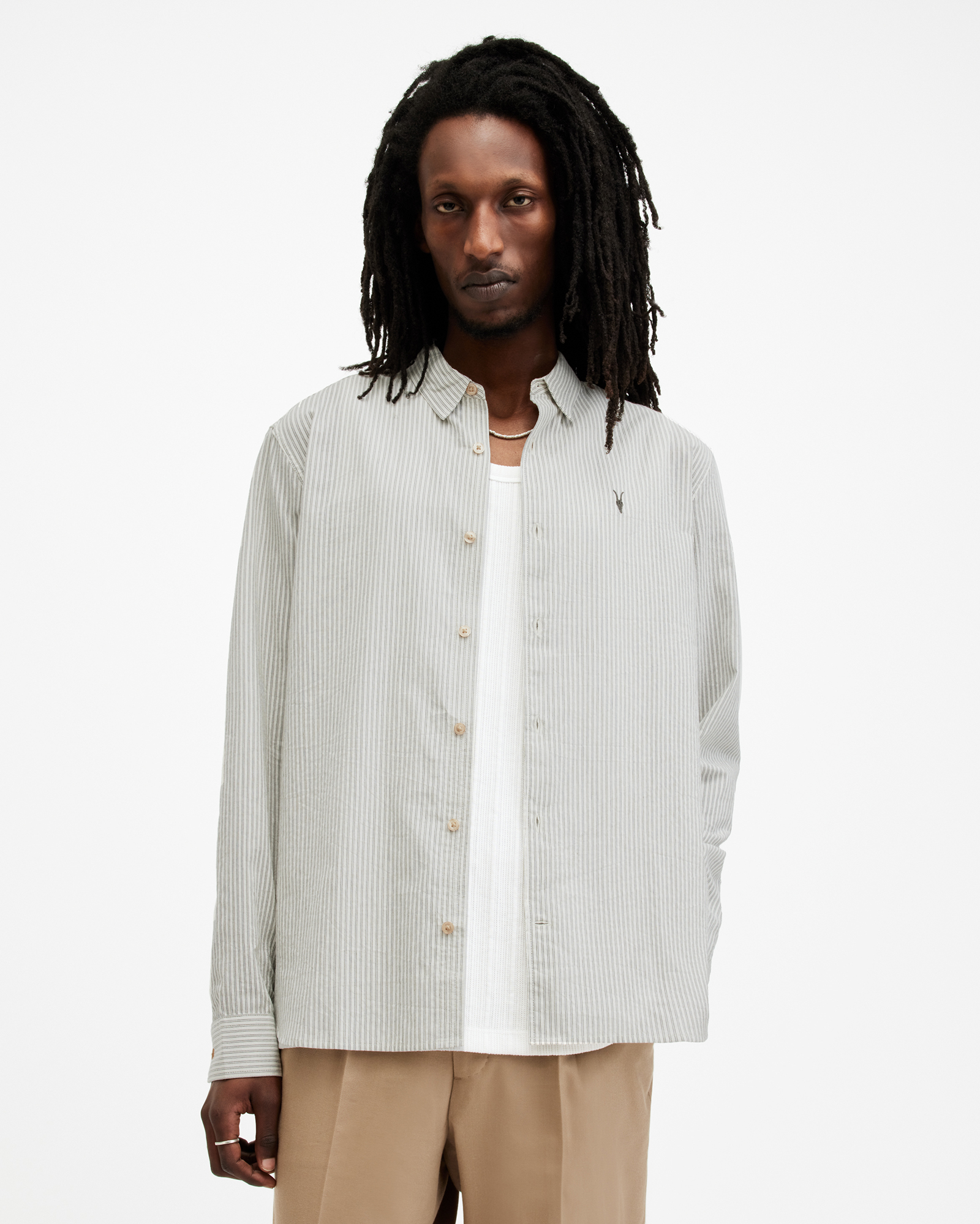 AllSaints Villard Relaxed Fit Ramskull Shirt,, LILLY WHITE