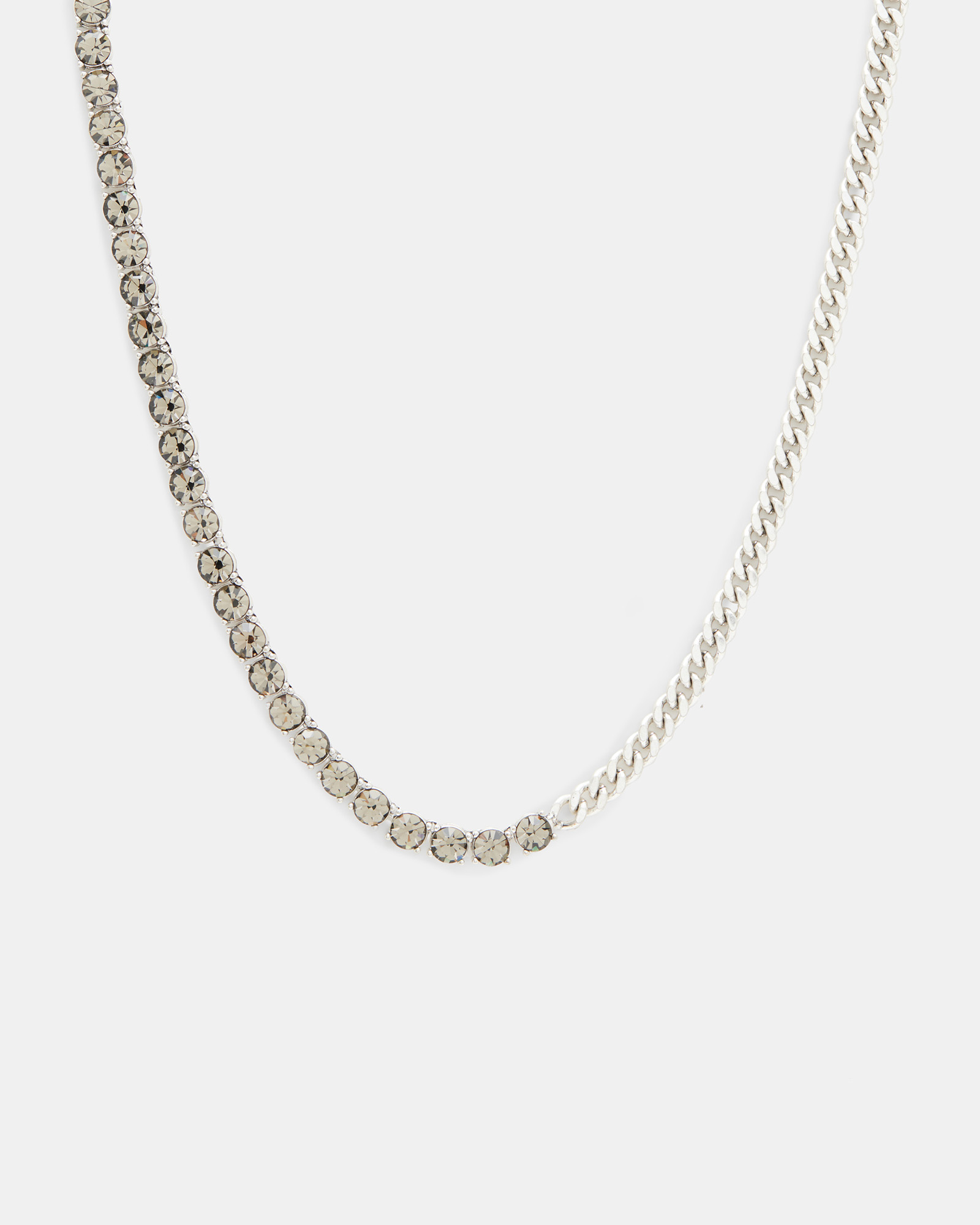 AllSaints Delmy Crystal Curb Chain Necklace,, WRM SLVR/BLCK DIAM