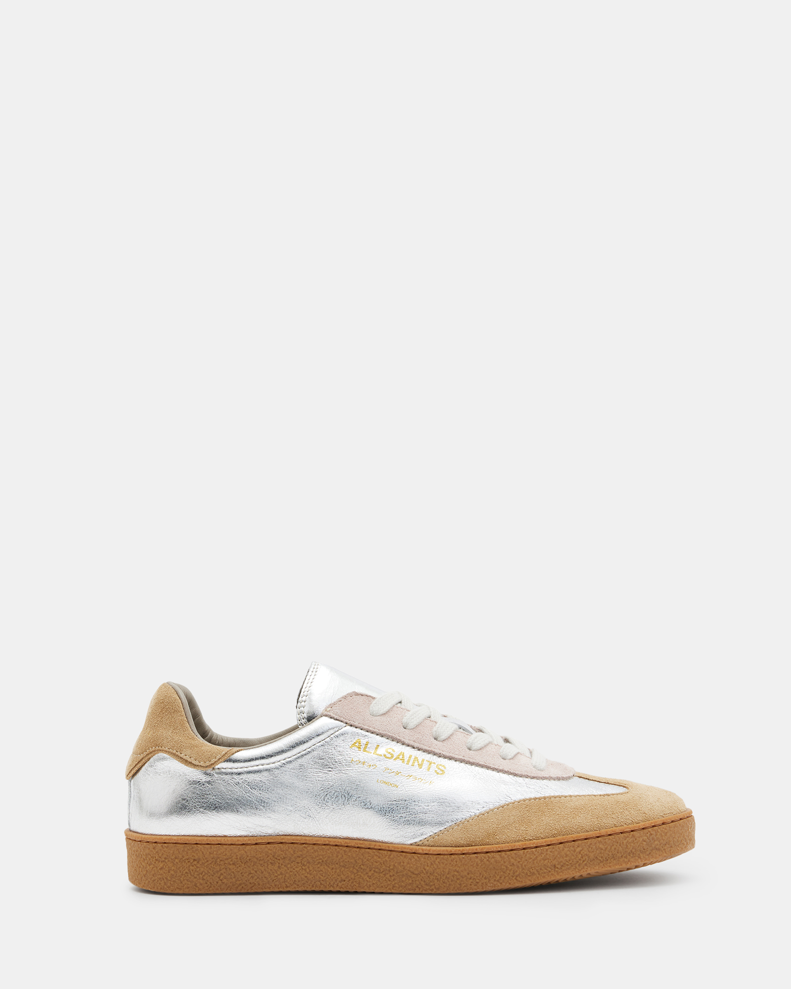 AllSaints Thelma Leather Low Top Trainers,, SILVER/ROSE PINK