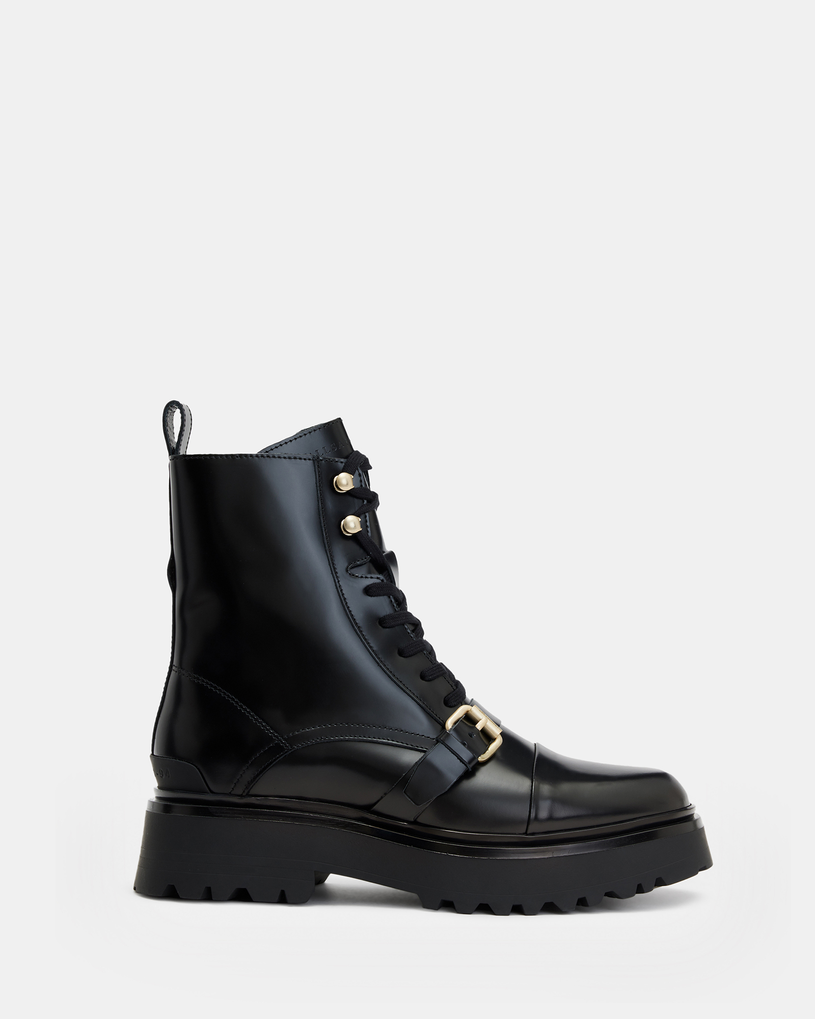 AllSaints Stellar Leather Boots,, BLACK/WARM BRASS