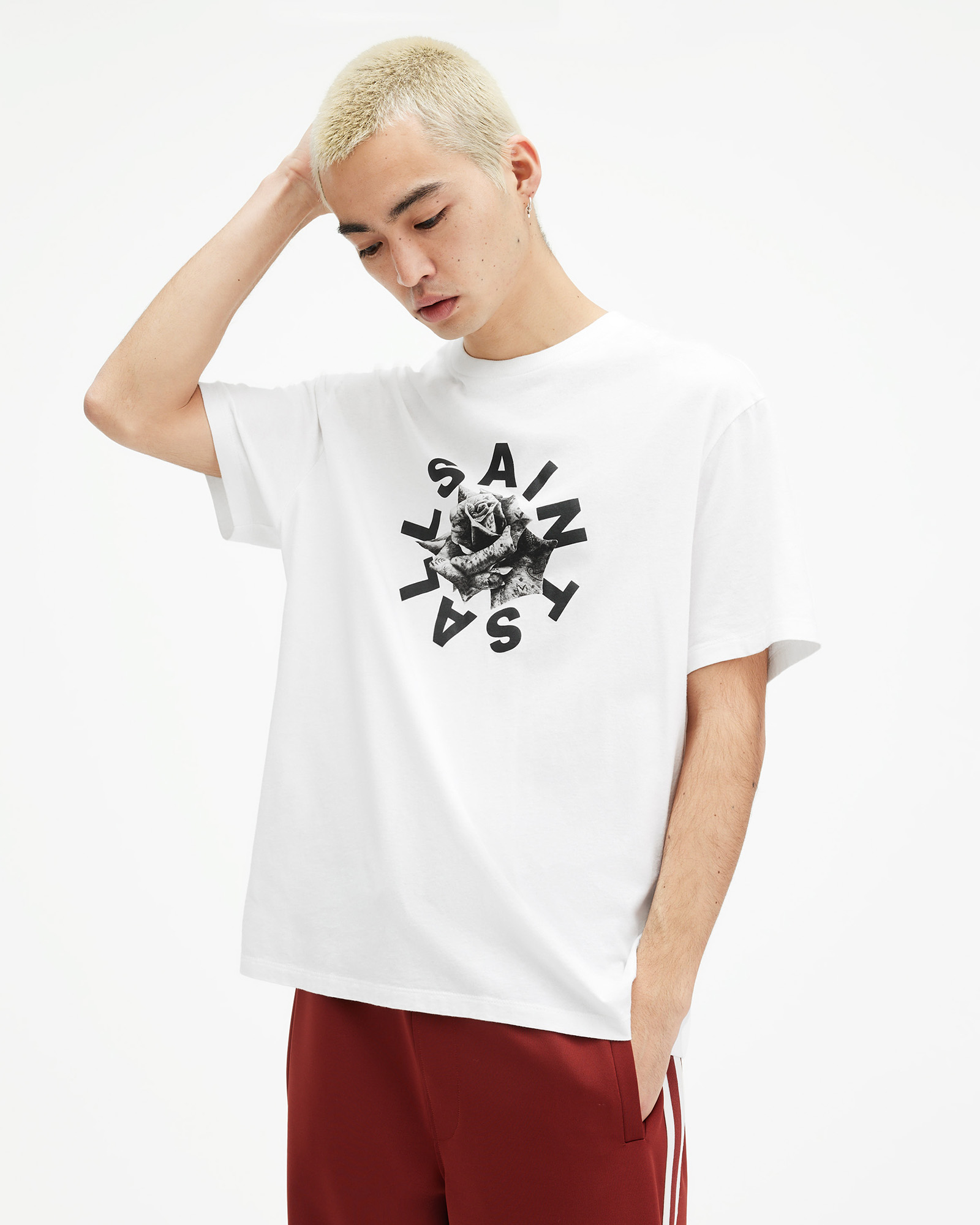 AllSaints Daized Logo Print Crew Neck T-Shirt,, Optic White