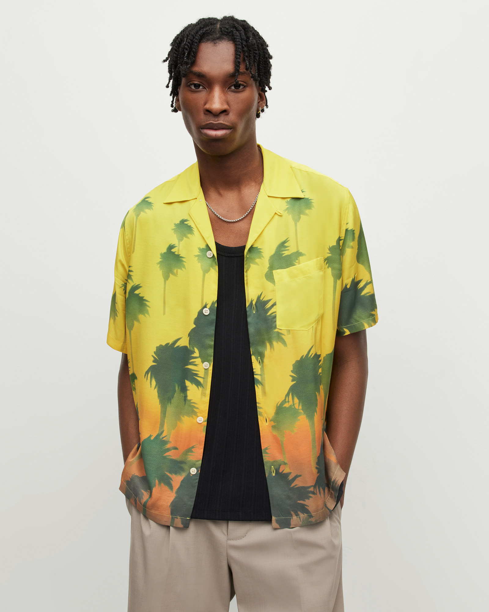 Allsaints Islands Tropical Print Relaxed Shirt,, Tequila Yellow, Size: Xs