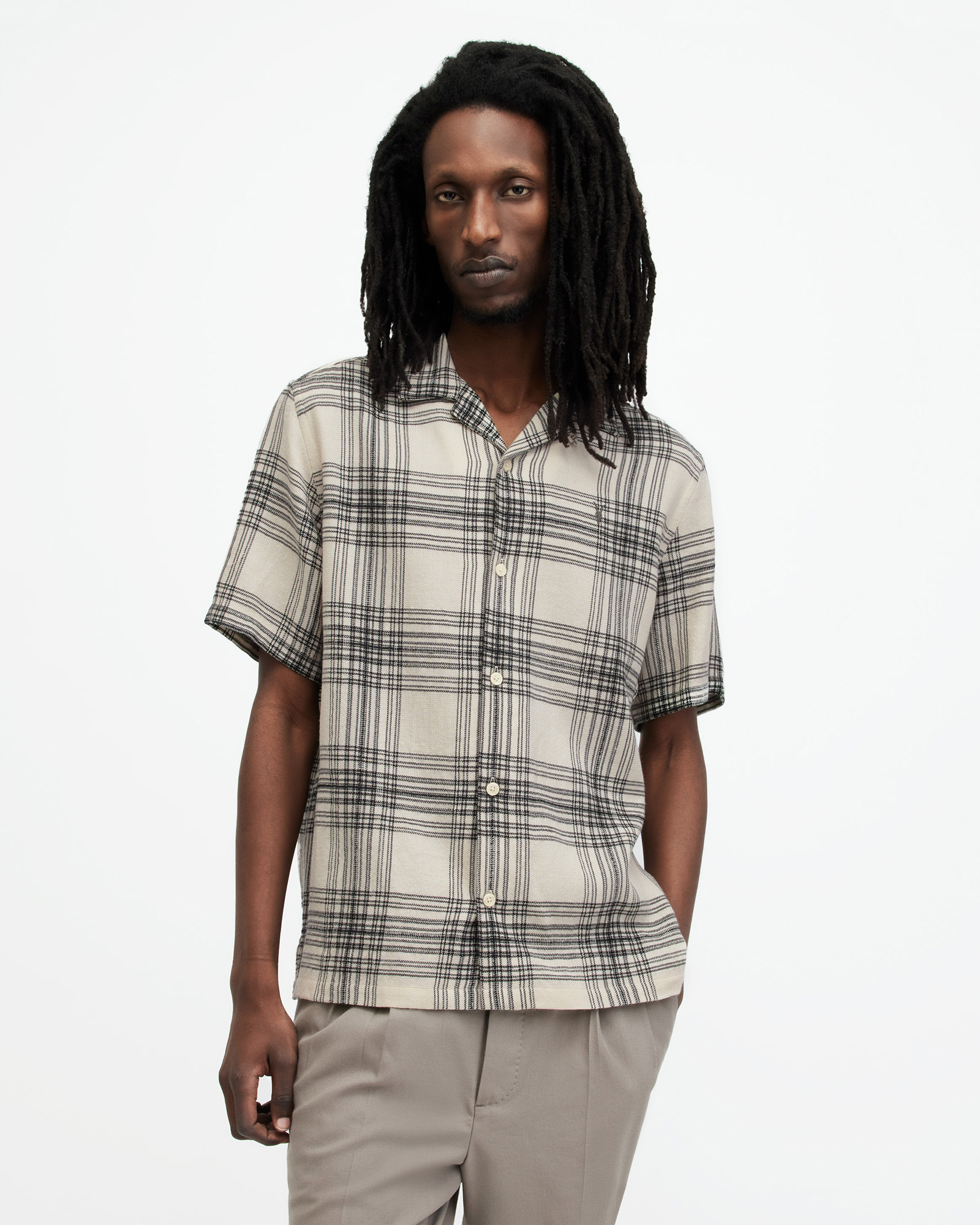 AllSaints Padres Checked Relaxed Fit Shirt,, LACE WHITE
