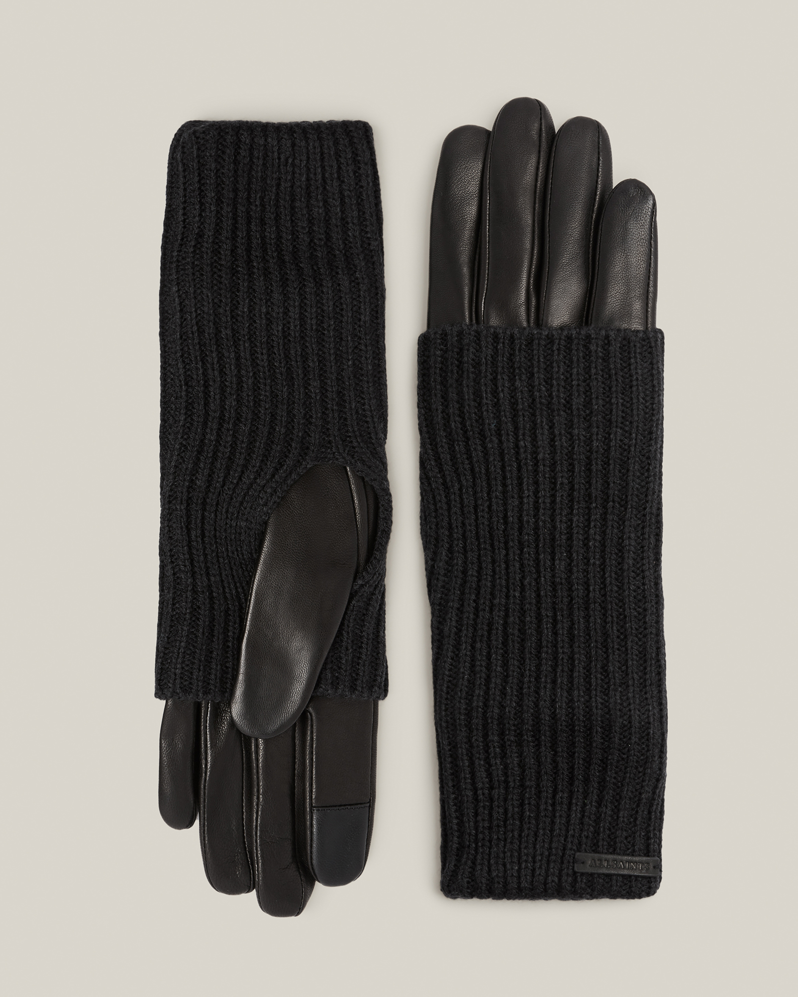 AllSaints Zoya Knit Cuff Leather Gloves