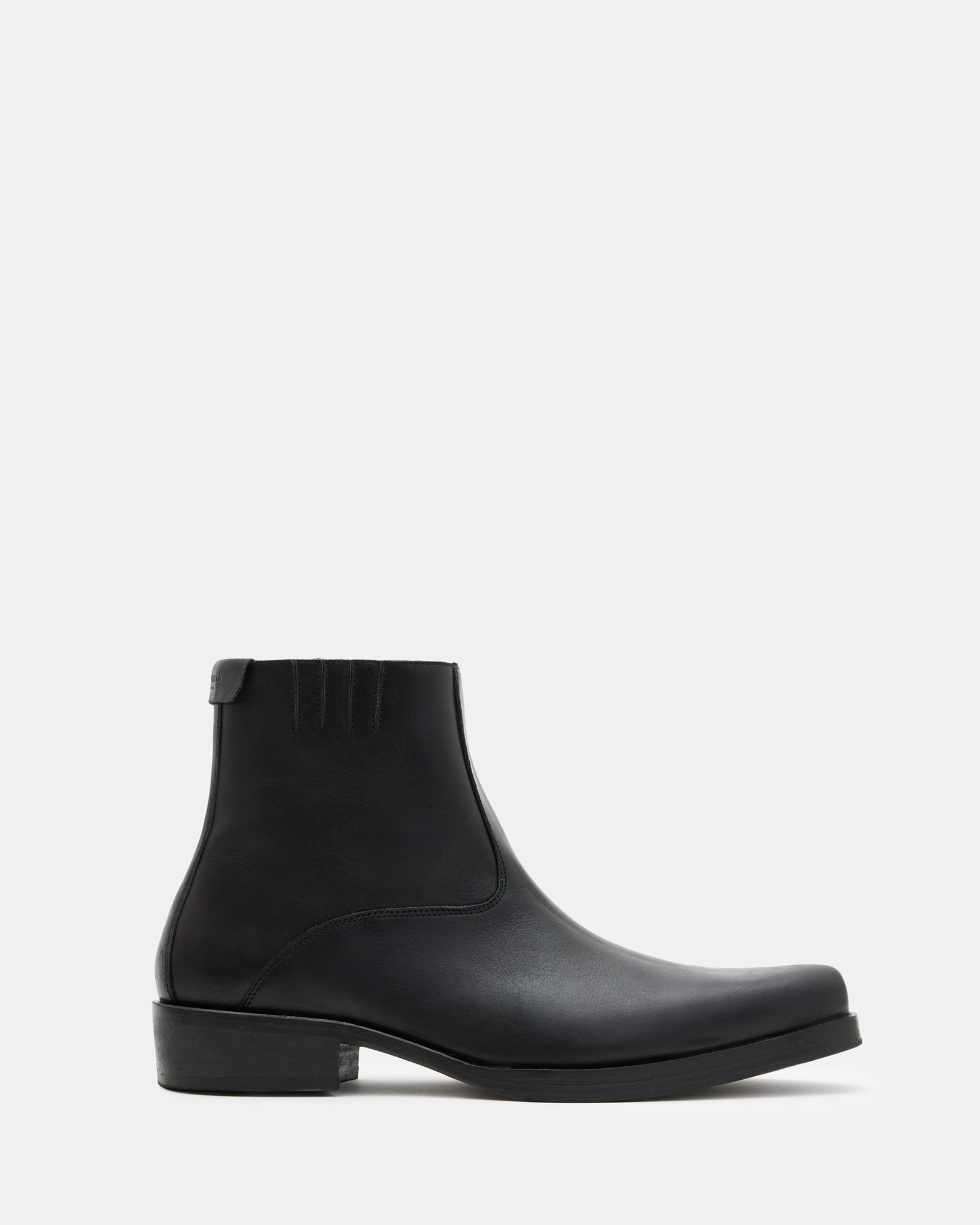 Allsaints Booker Leather Zip Up Boots In Black