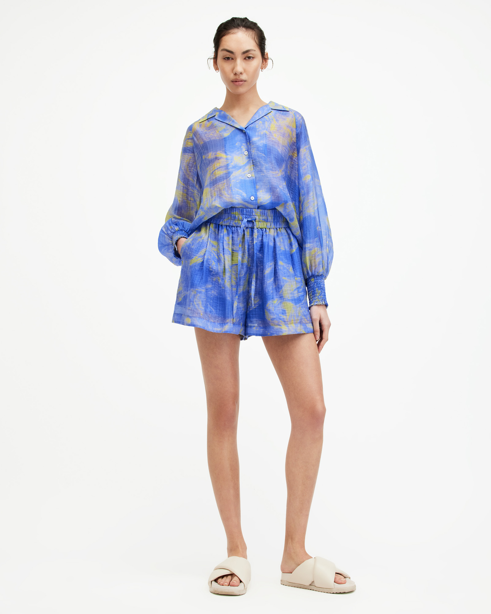 AllSaints Isla Relaxed Fit Inspiral Print Shorts