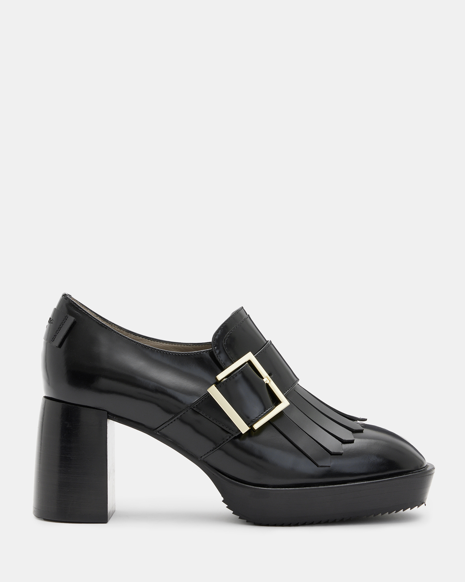 Zia Heeled Leather Loafers BLACK SHINE | ALLSAINTS