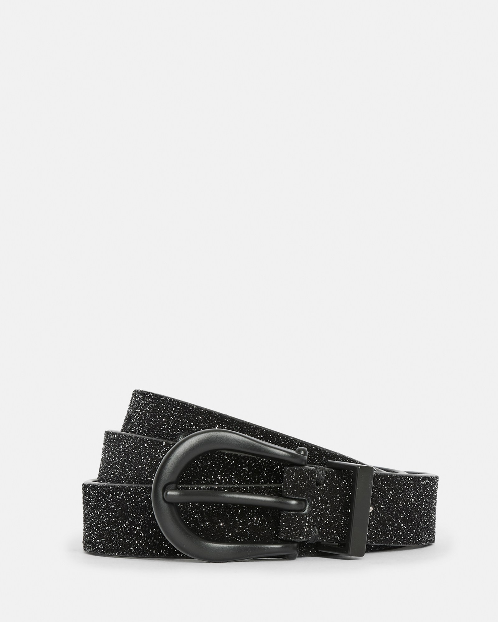 Allsaints Luna Sparkle Skinny Leather Western Belt In Black/matte Black