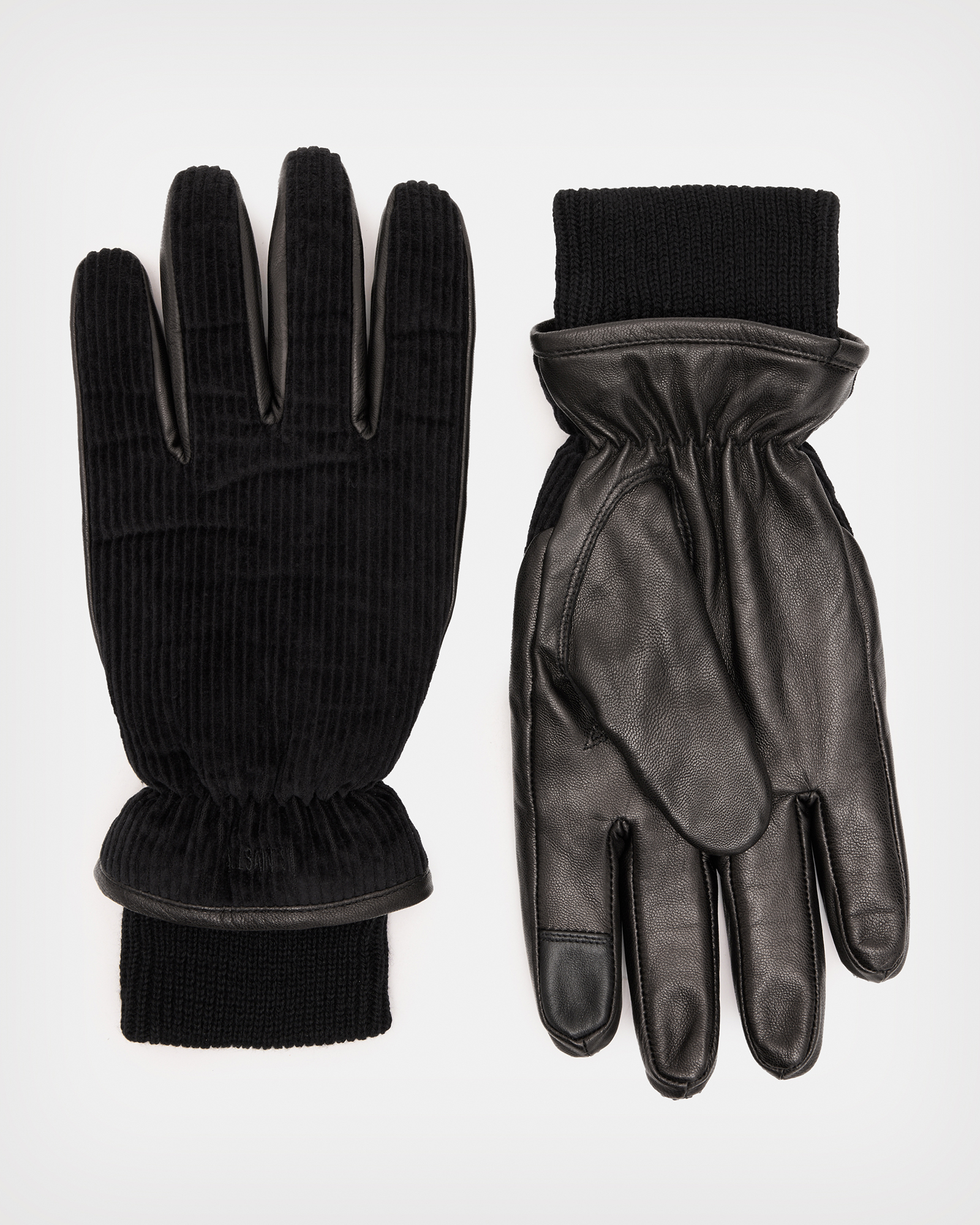 AllSaints Adien Corduroy Leather Puffer Gloves