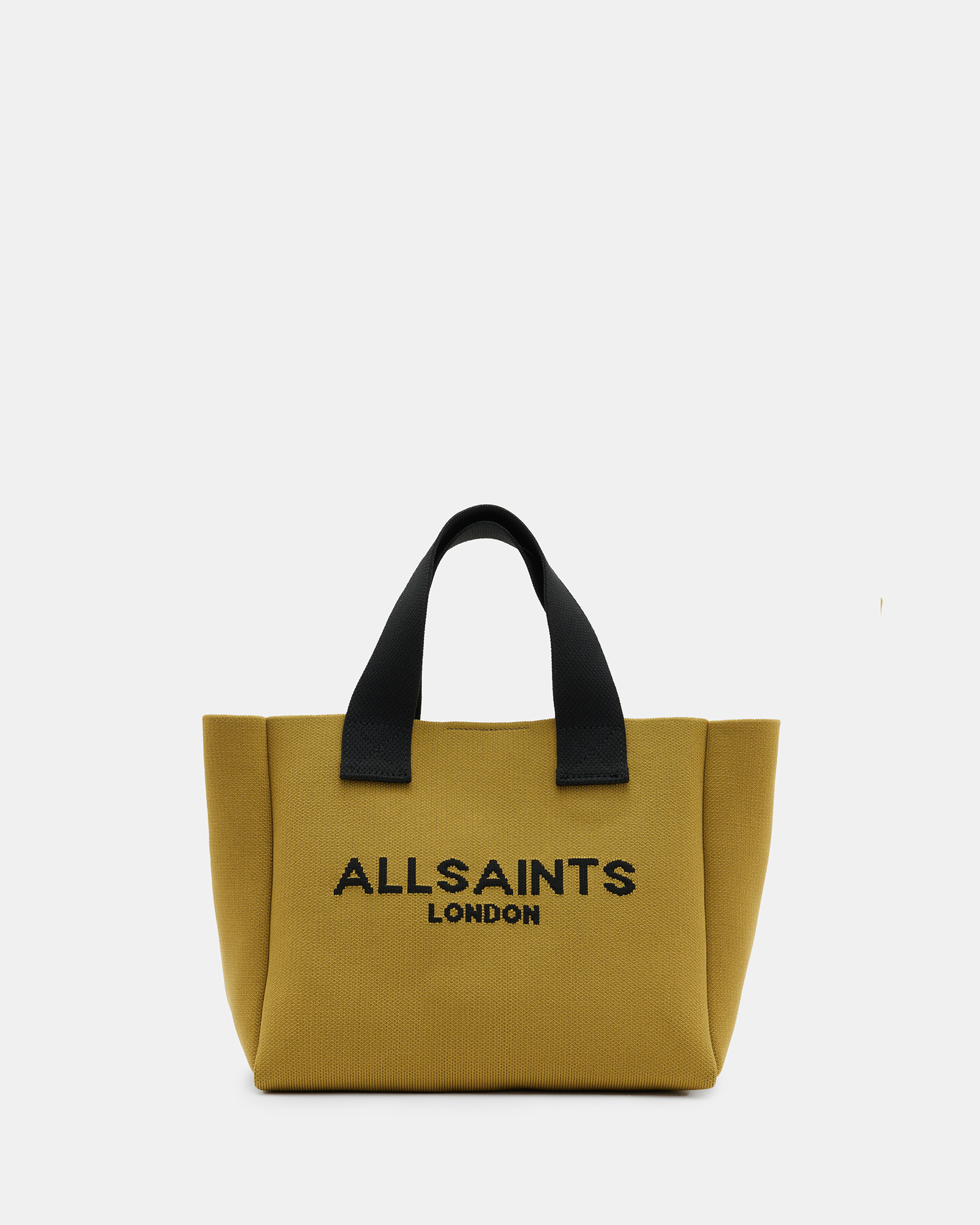 AllSaints Izzy Logo Print Knitted Mini Tote Bag,, SAP GREEN