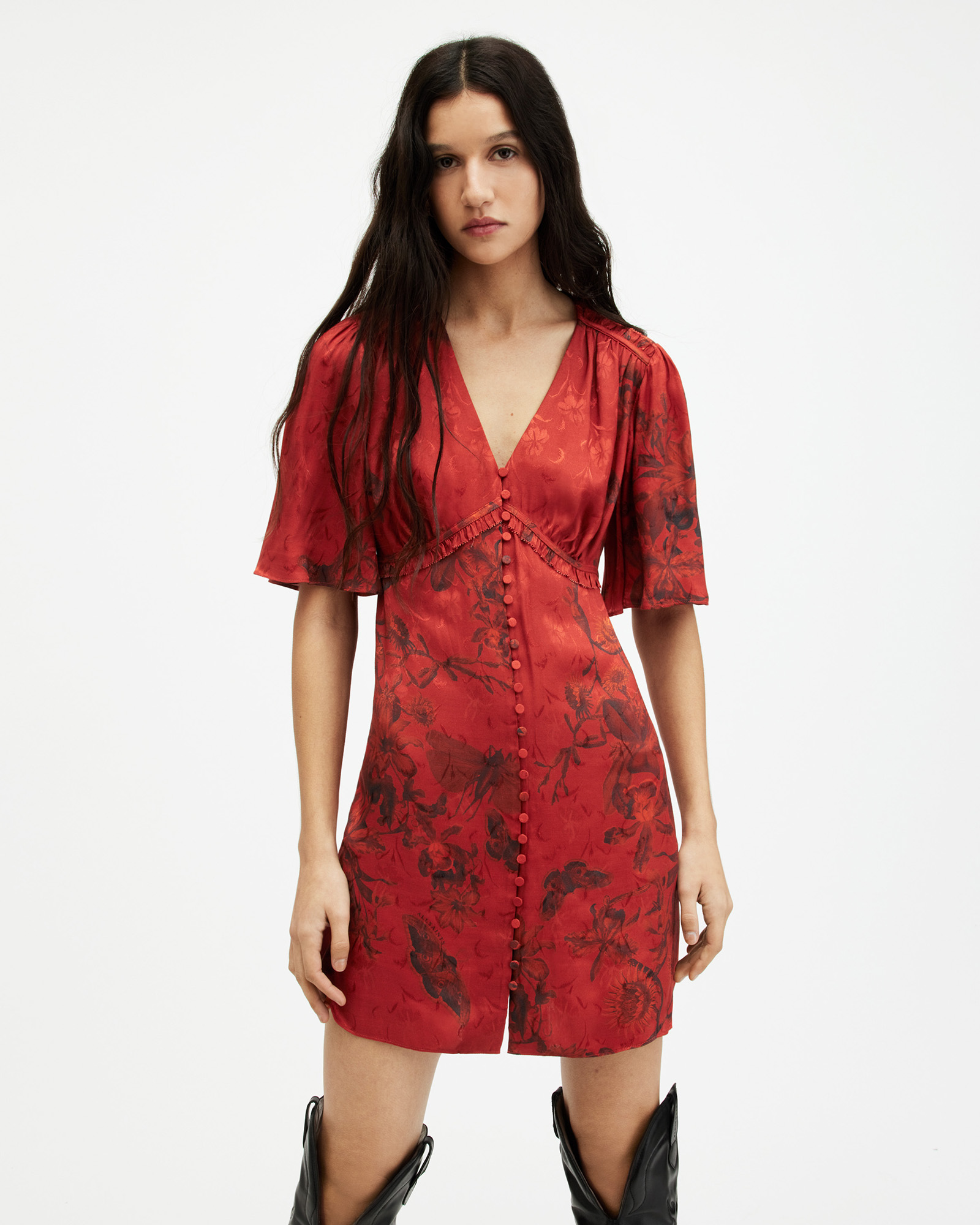 AllSaints Tian Sanibel Jacquard Mini Dress,, Rust Red