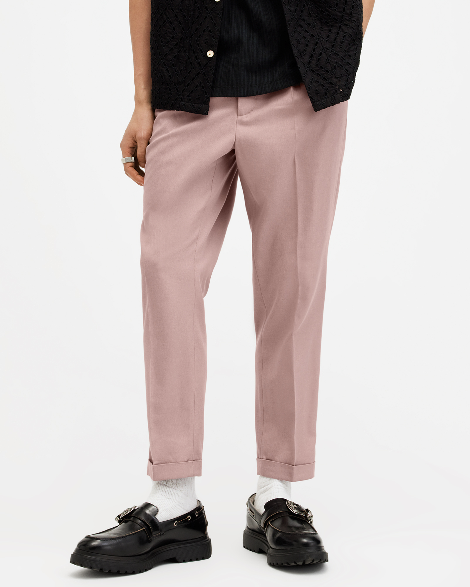 AllSaints Tallis Slim Fit Cropped Tapered Trousers,, Dusty Pink