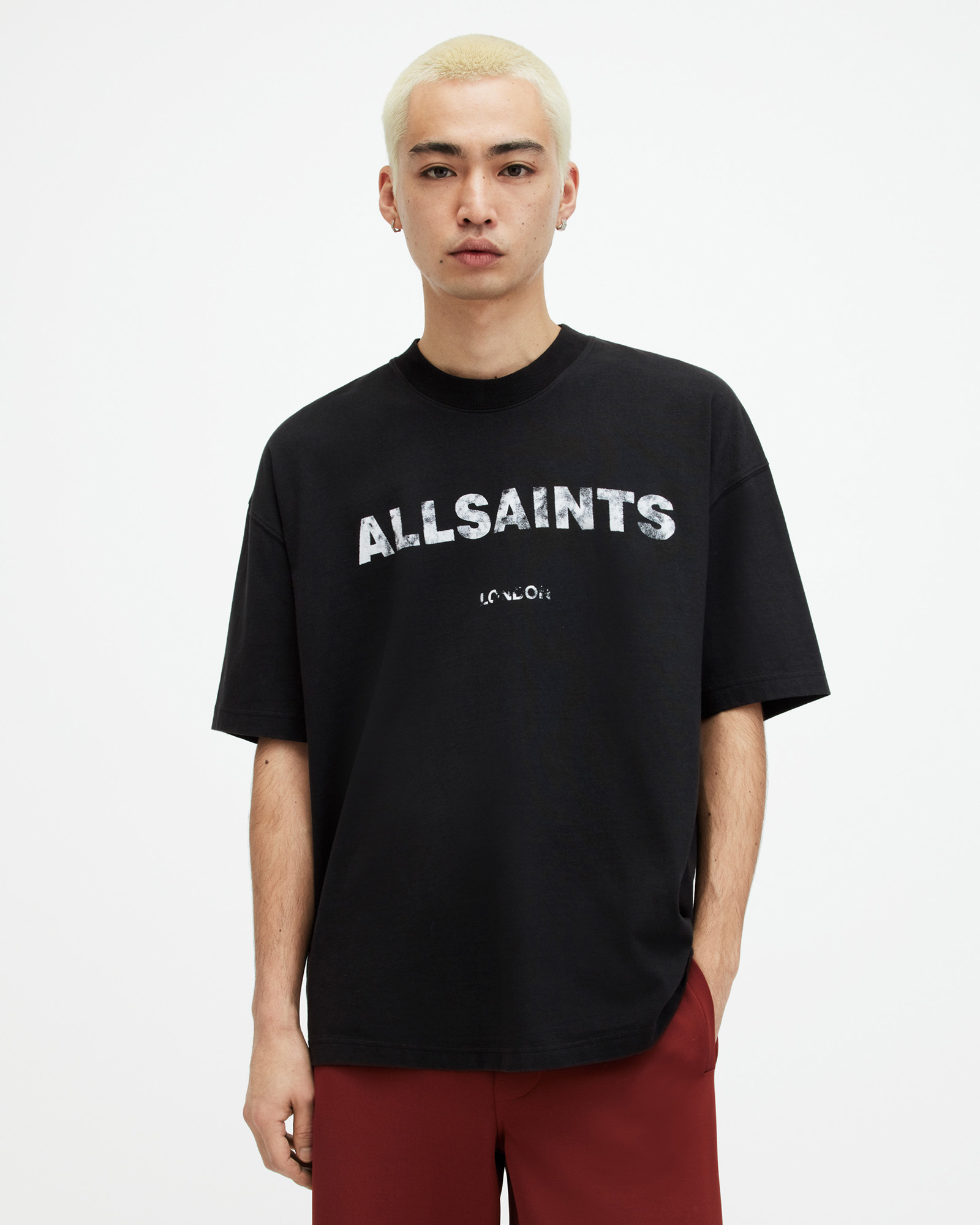 AllSaints Flocker Textured Logo Print T-Shirt,, Jet Black