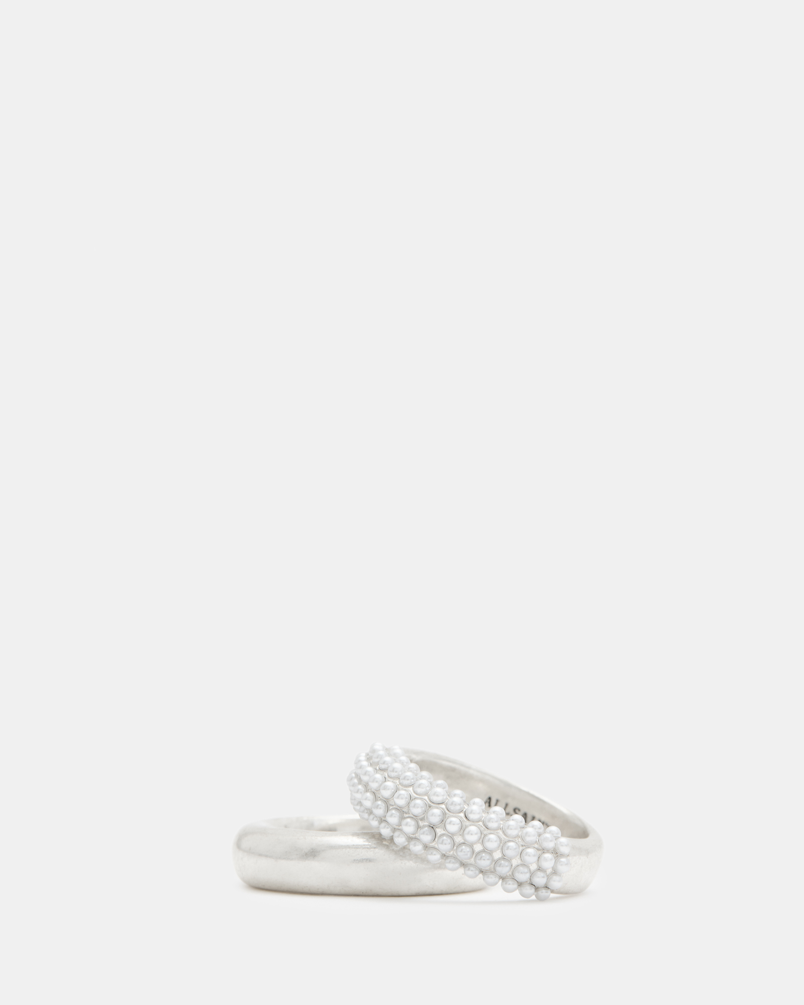 AllSaints Cydney Pearl Embellished Ring Set,, WARM SILVER/WHITE