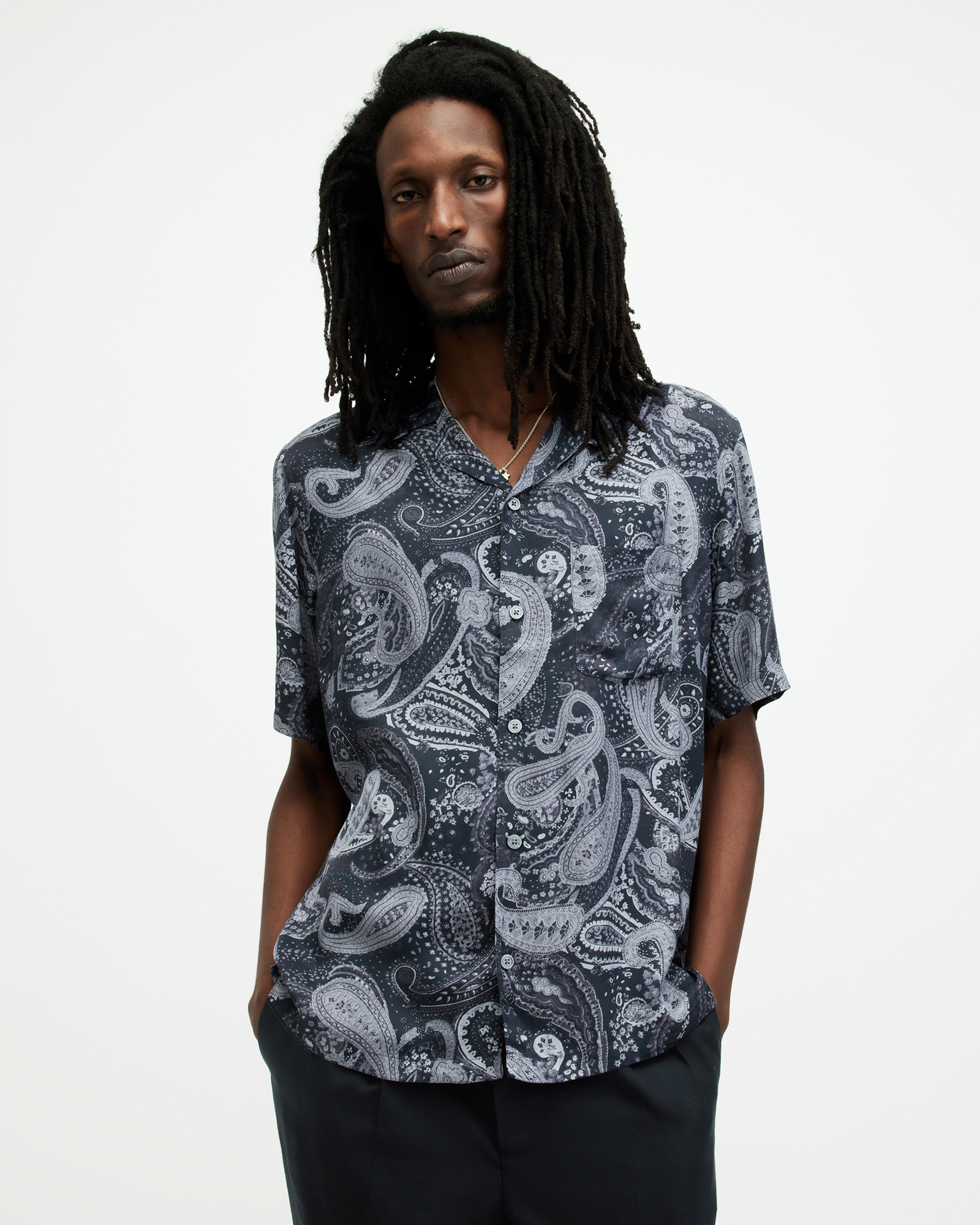 AllSaints Zowie Paisley Print Relaxed Fit Shirt,, DEPTH BLUE