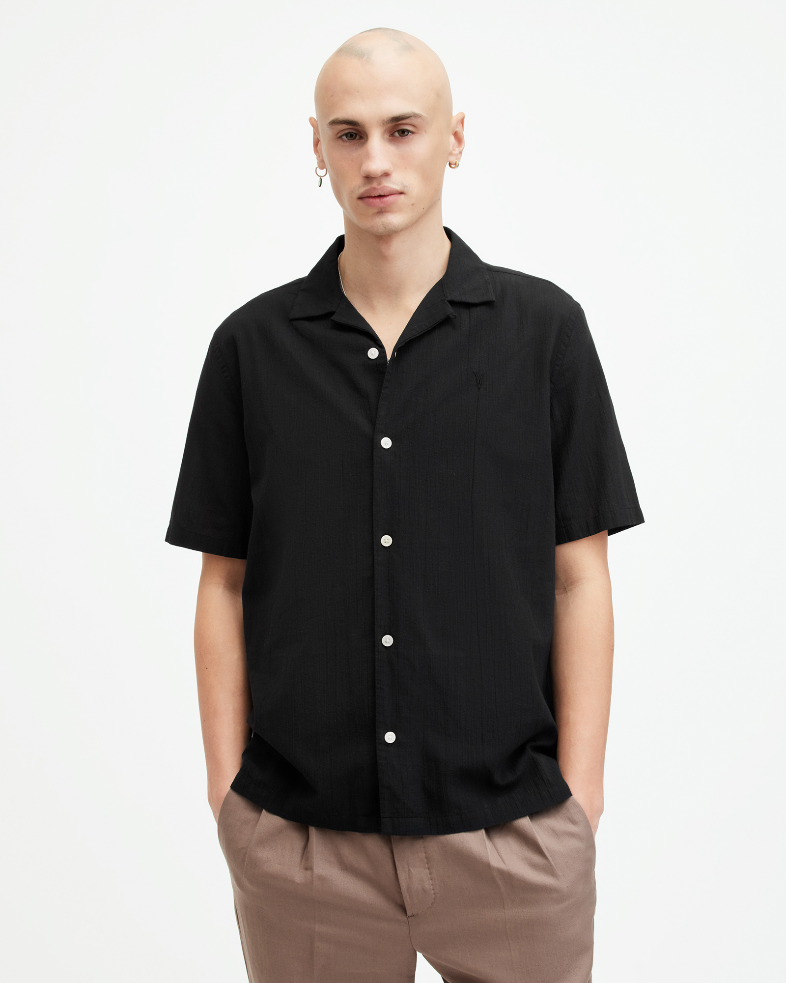 Shop Allsaints Valley Ramskull Relaxed Fit Shirt, In Jet Black
