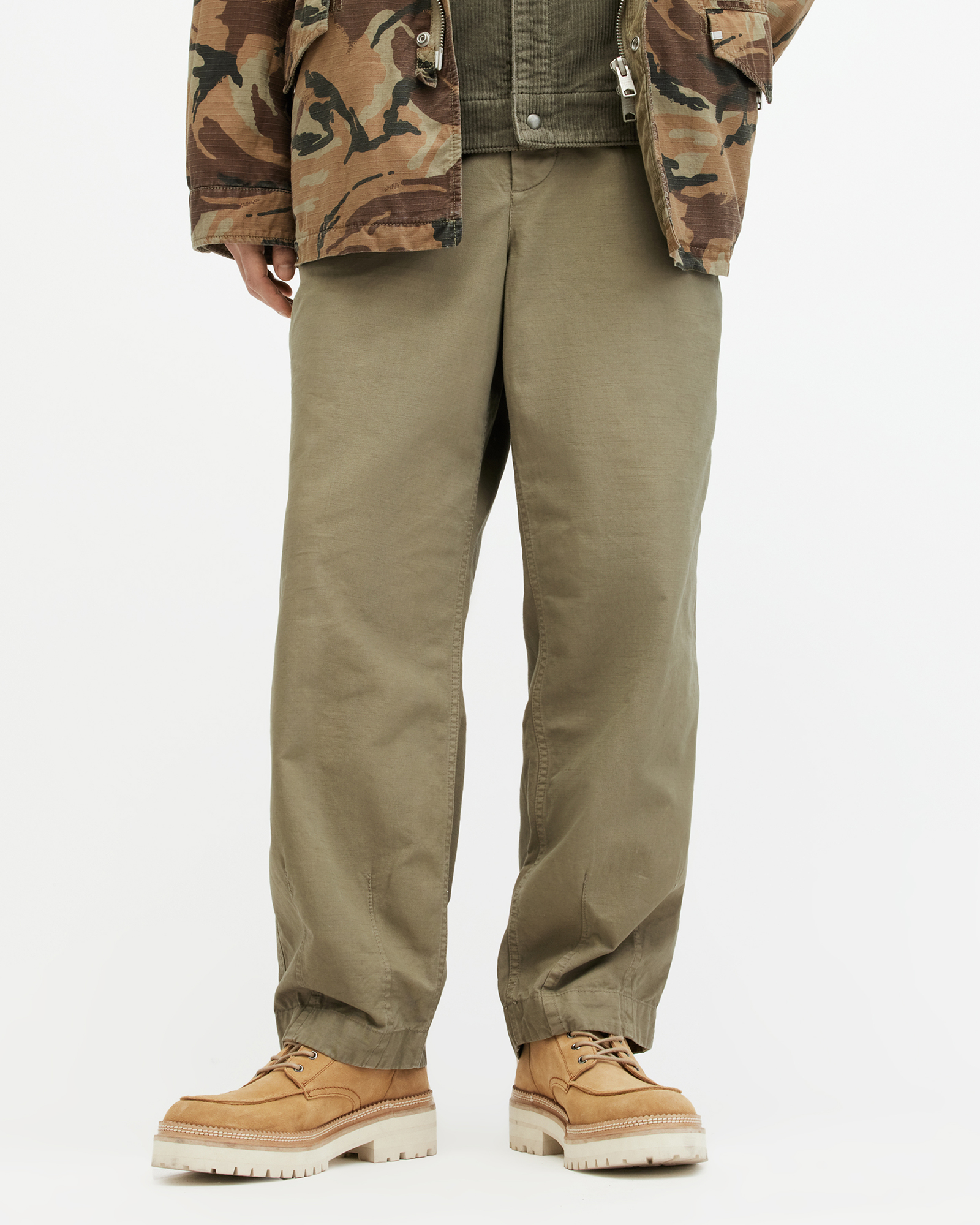 AllSaints Buck Wide Tapered Fit Trousers,, Military Green