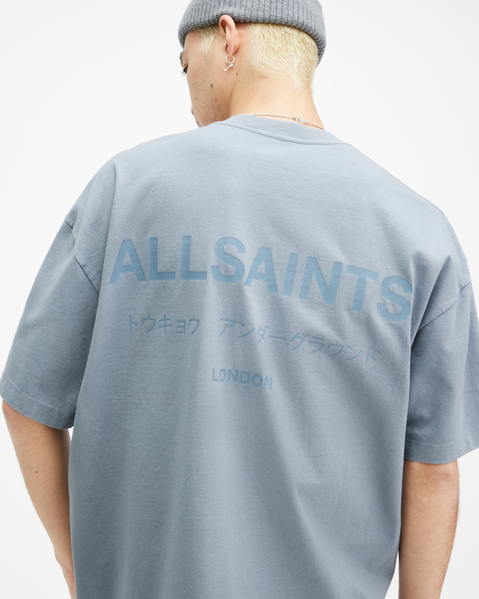 AllSaints Underground Oversized Crew Neck T-Shirt,, Dusty Blue