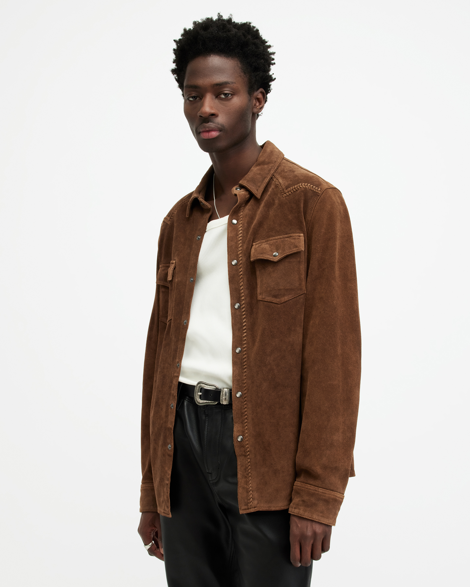 AllSaints Montana Wax Finish Suede Shirt,, HICKORY BROWN