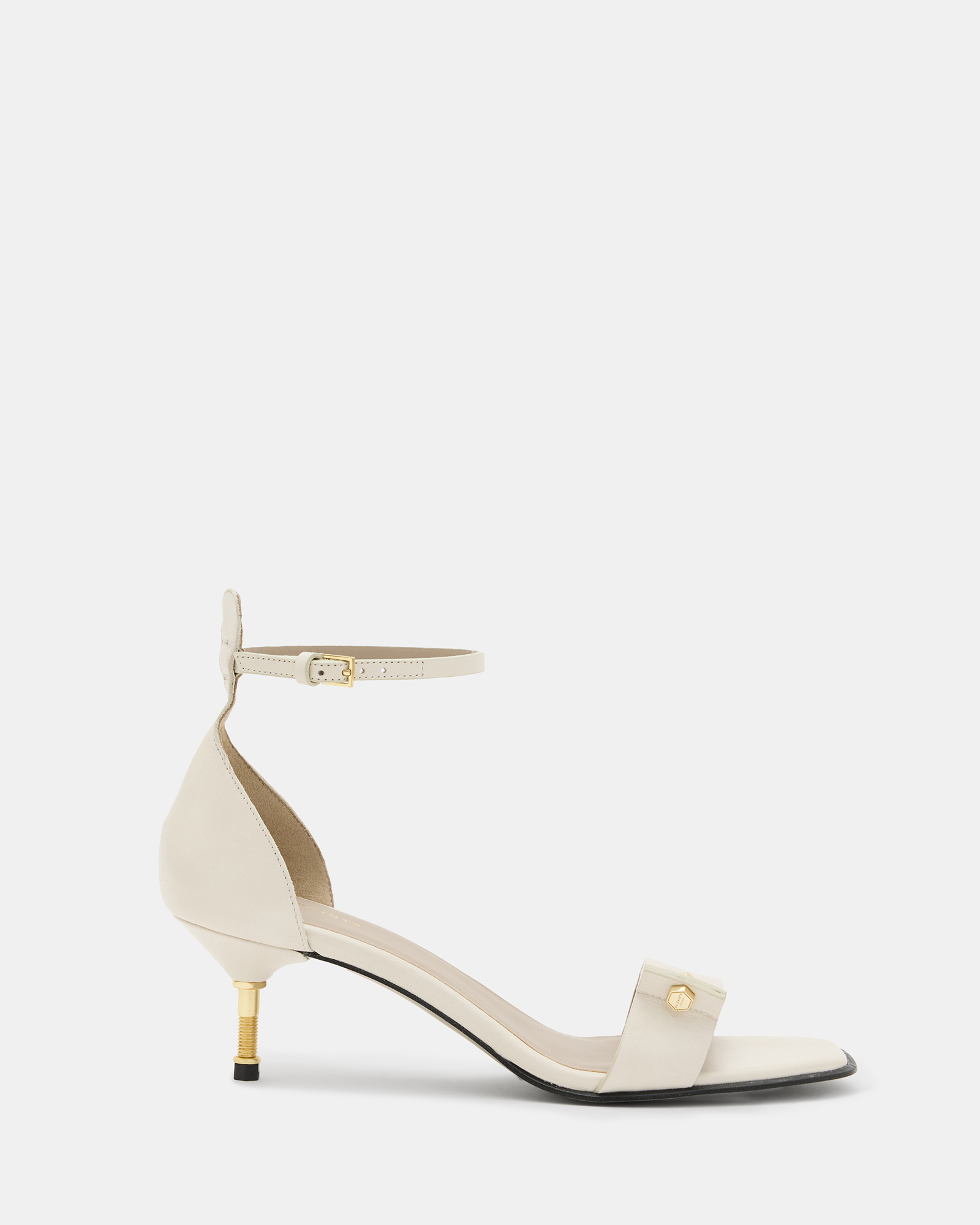 Allsaints Gloria Screw Heeled Leather Sandals In Parchment White