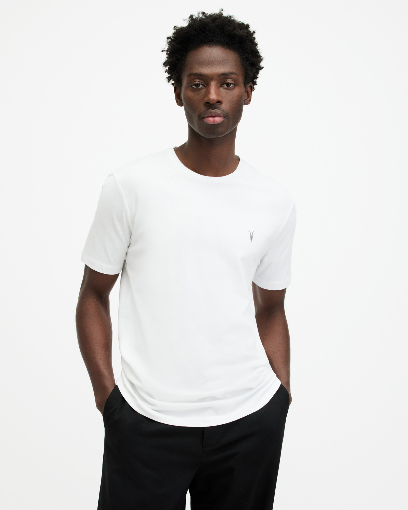 AllSaints Men's Cotton Regular Fit Brace Tonic Short Sleeve Crew Neck T-Shirt, White