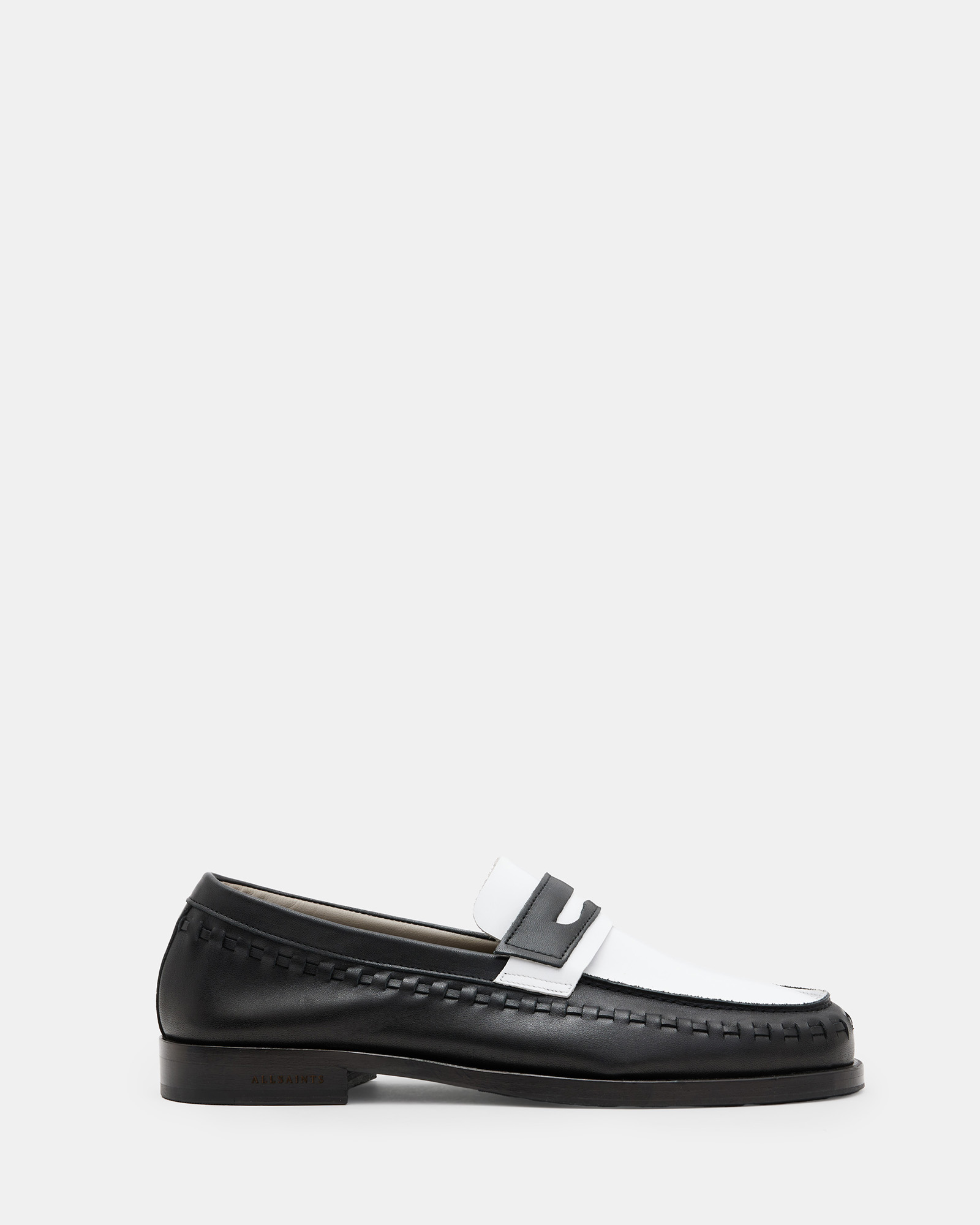 Shop Allsaints Sammy Leather Loafer Shoes, In Black/white