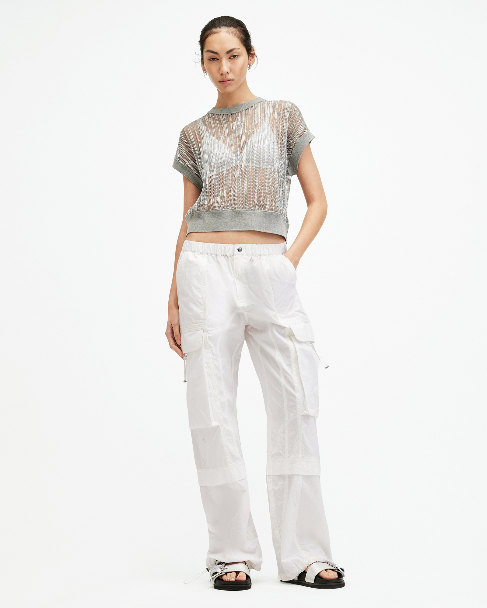 AllSaints Barbara Adjustable Cuffed Cargo Trousers,, Optic White