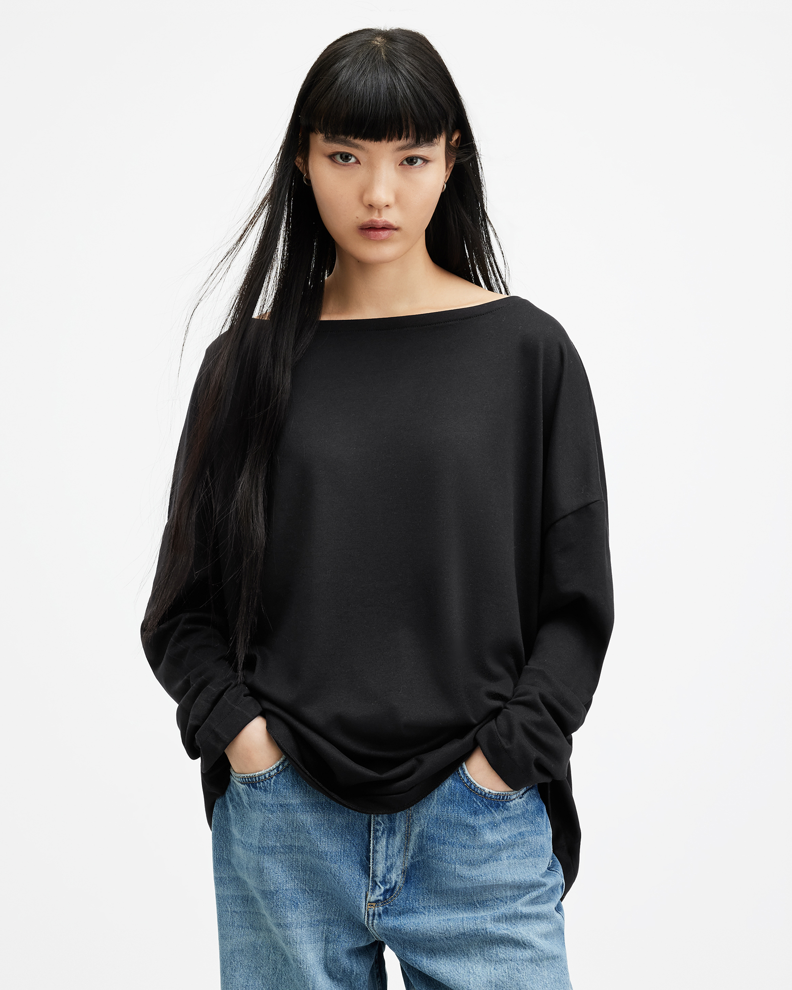 AllSaints Black Women's Rita Loose and Oversized Supersoft T-Shirt, Size: S