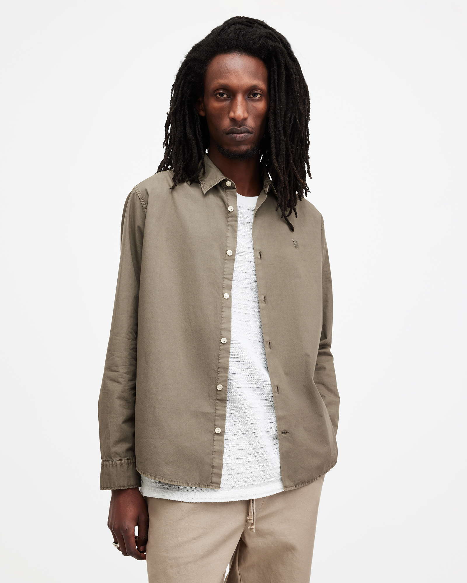 AllSaints Tahoe Garment Dyed Relaxed Fit Shirt,, ACRE BROWN