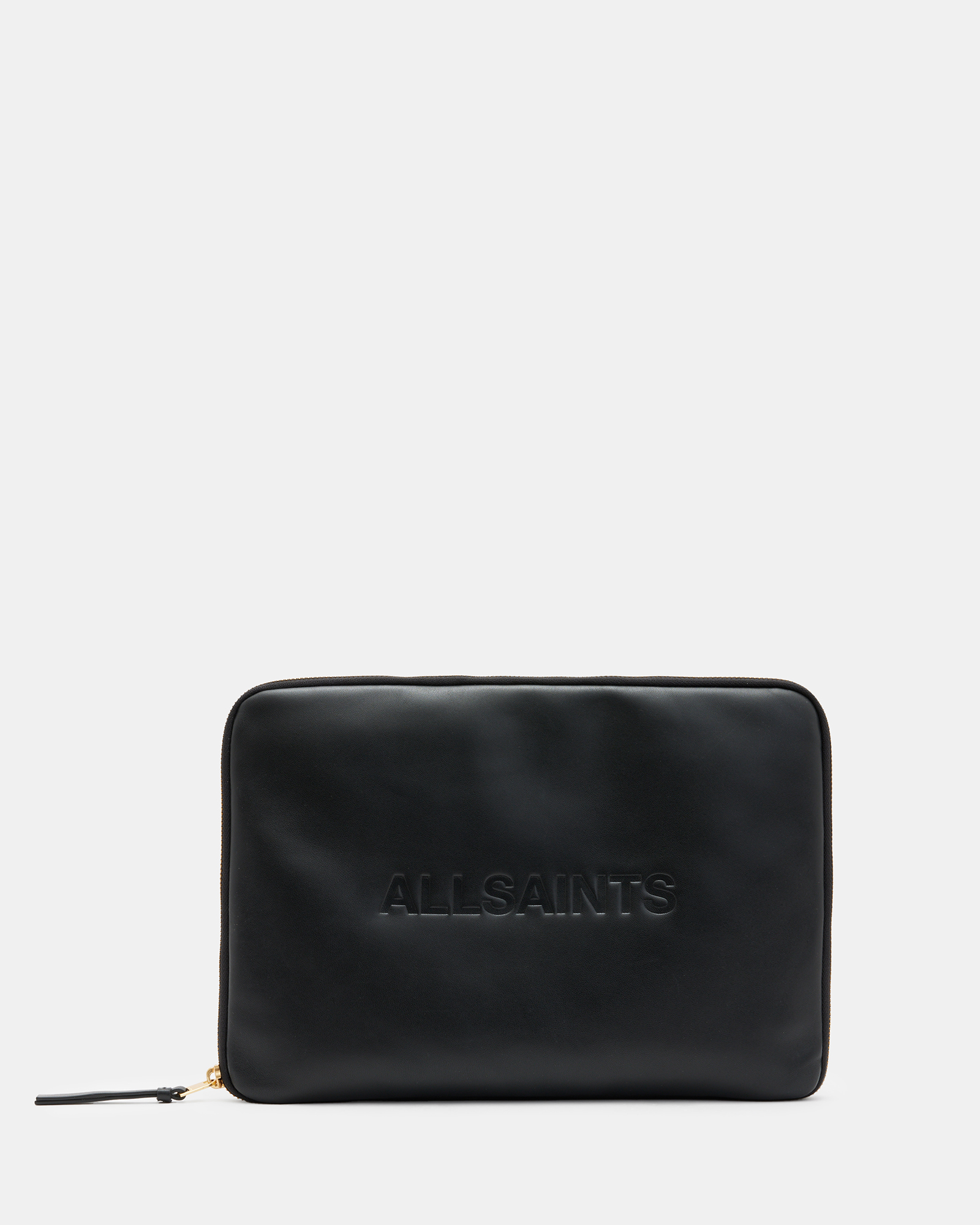 AllSaints Saff Leather Embossed Logo Laptop Case