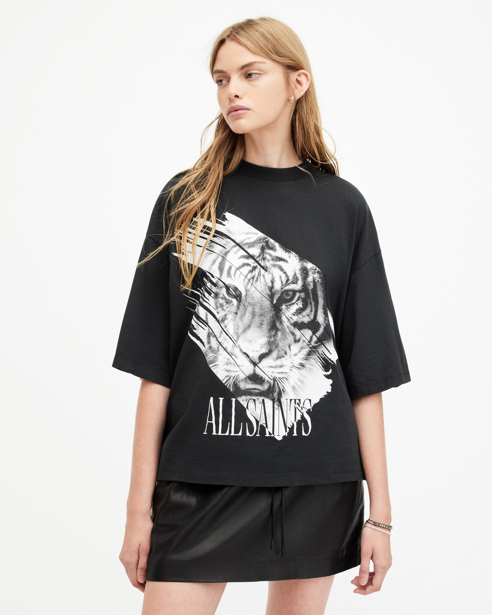 AllSaints Prowl Amelie Oversized Boxy T-Shirt,, Black