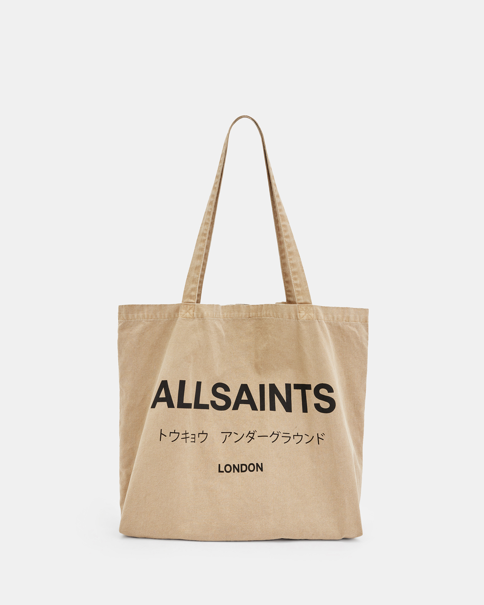 AllSaints Underground Logo Printed Tote Bag,, TOFFEE TAUPE/BLACK