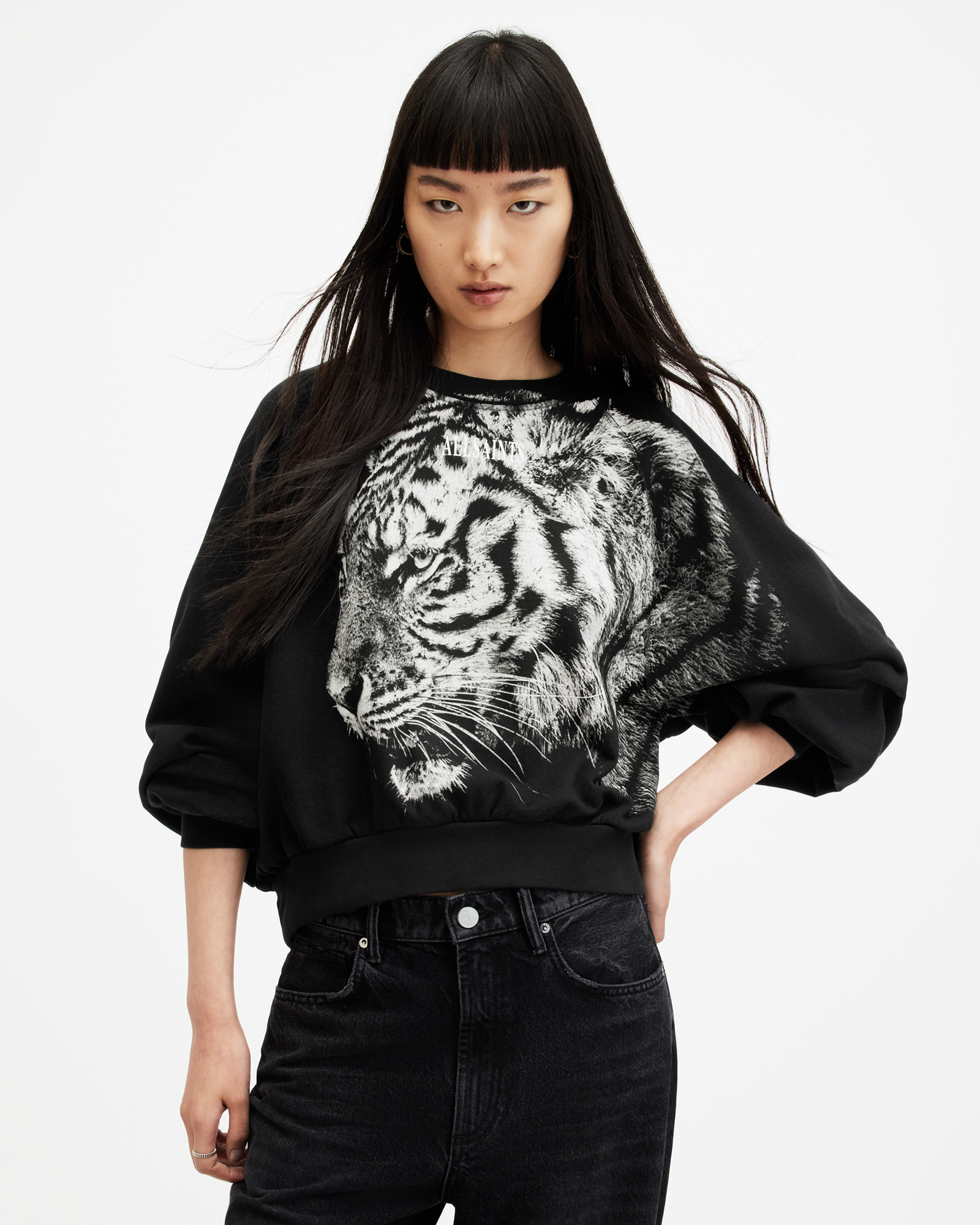 AllSaints Tigress Cygni Graphic Sweatshirt,, Black