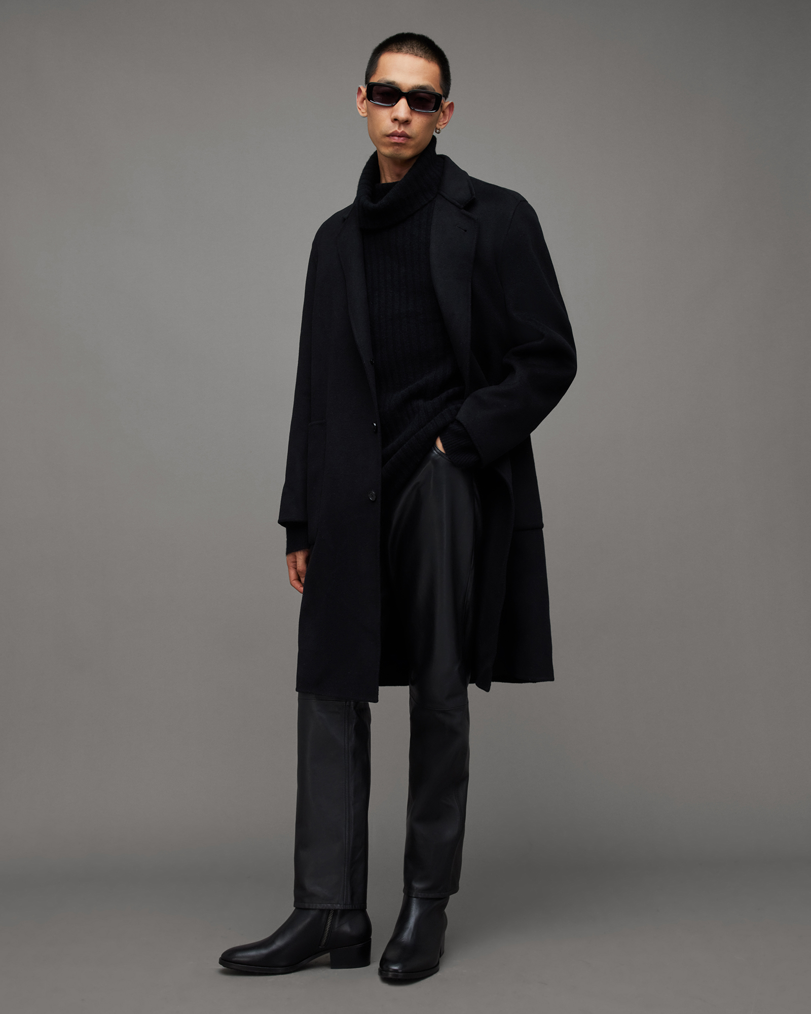 AllSaints Stano Oversized Wool Coat,, Black