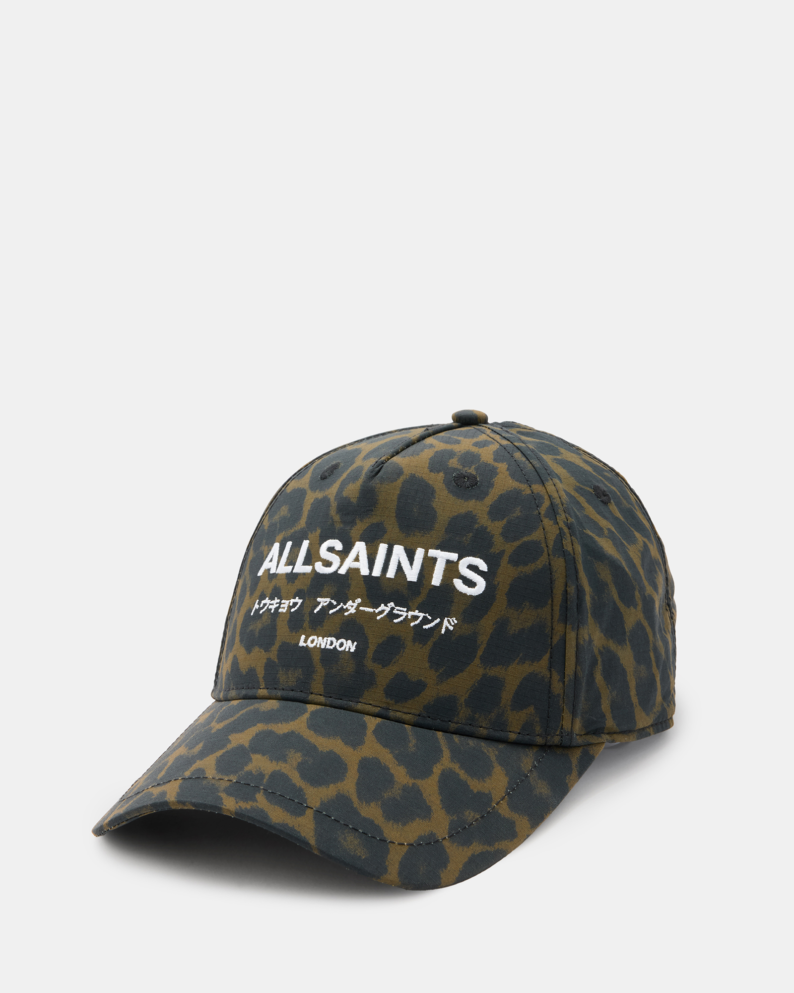Shop Allsaints Underground Nylon Logo Baseball Cap In Leopard Brown